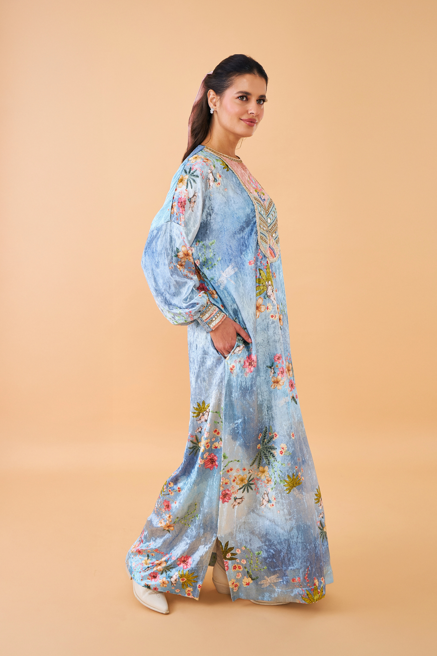 Clea Blue Velvet Long Dress - Mom & Me