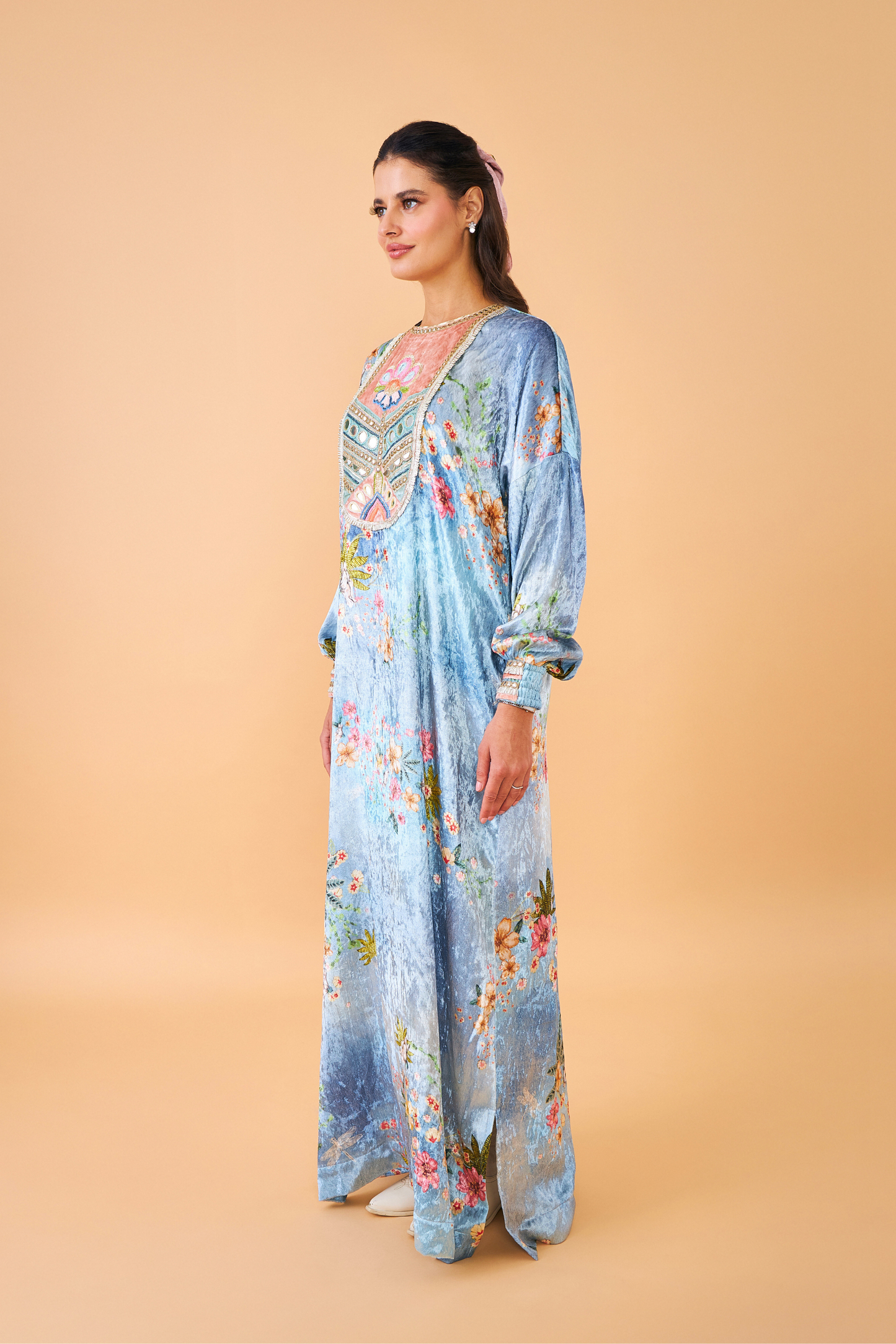 Clea Blue Velvet Long Dress - Mom & Me