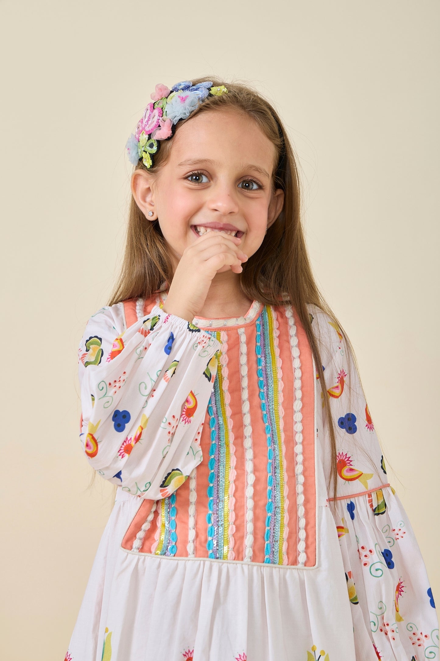 Cuckoo Horse Embellished Girls Long Dress