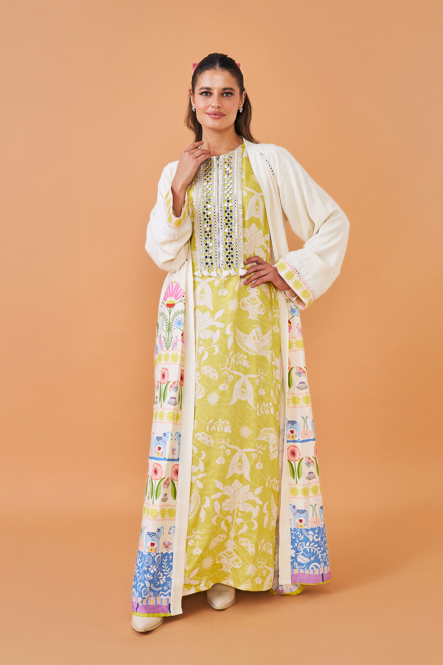 Dala Coat with Poppy Yellow Long Dress