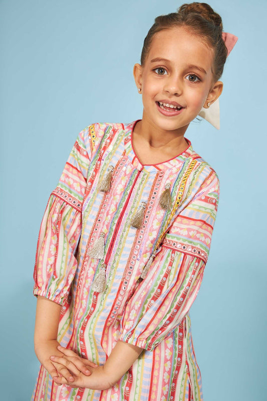 Candy Stripe Girls  Embellished Tunic Trouser Coord (2 Pc Set)