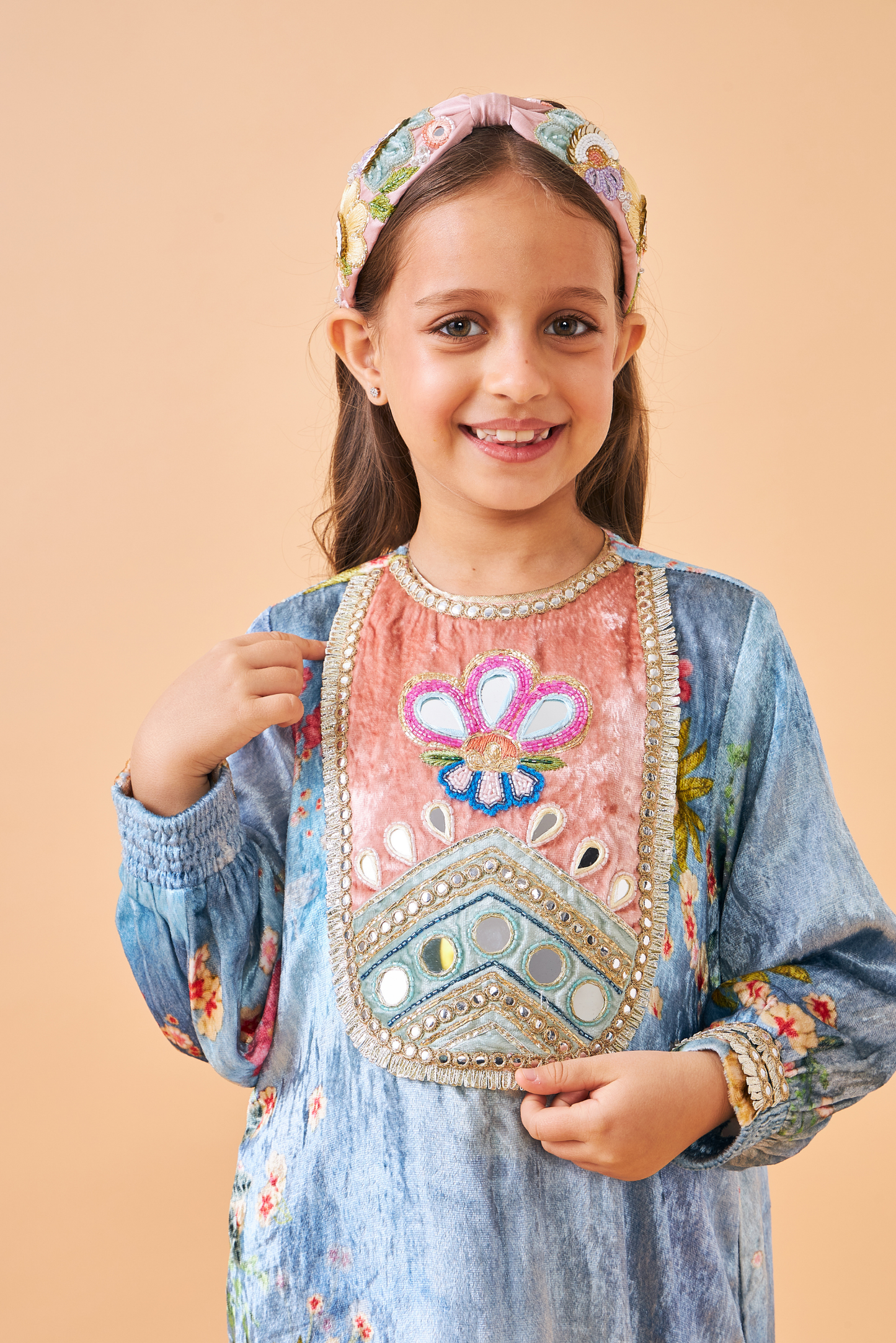 Clea Blue Velvet Girls Long Dress