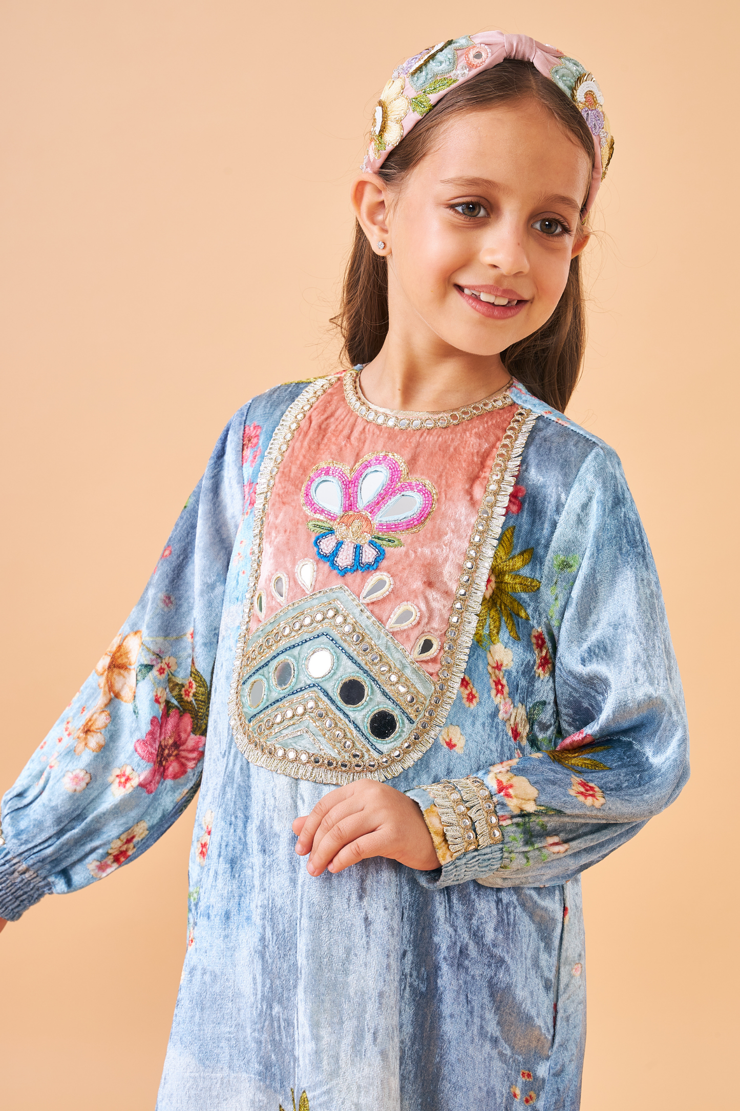 Clea Blue Velvet Girls Long Dress