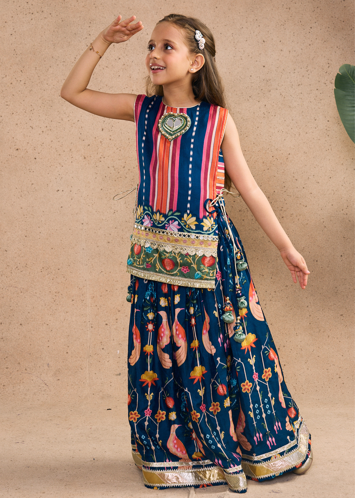 Dalia Navy Girls Embellished Top & Embellished Skirt (Set of 2 pcs)