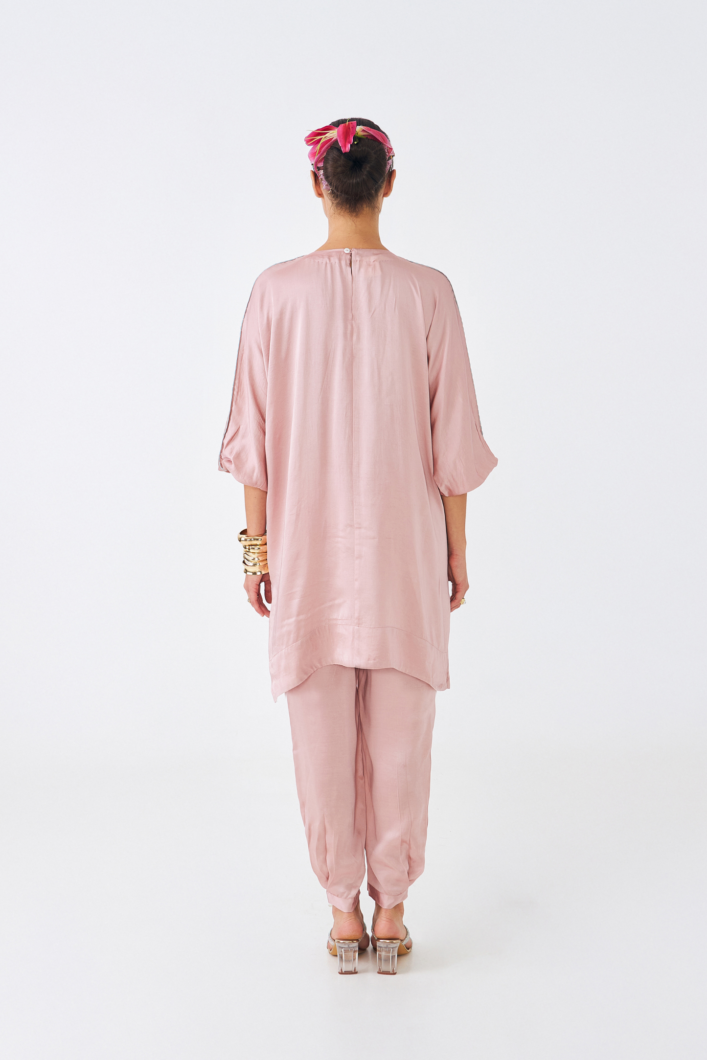 Amara Nude Pink Ladies Embellished Tunic & Trousers (Set of 2pcs)