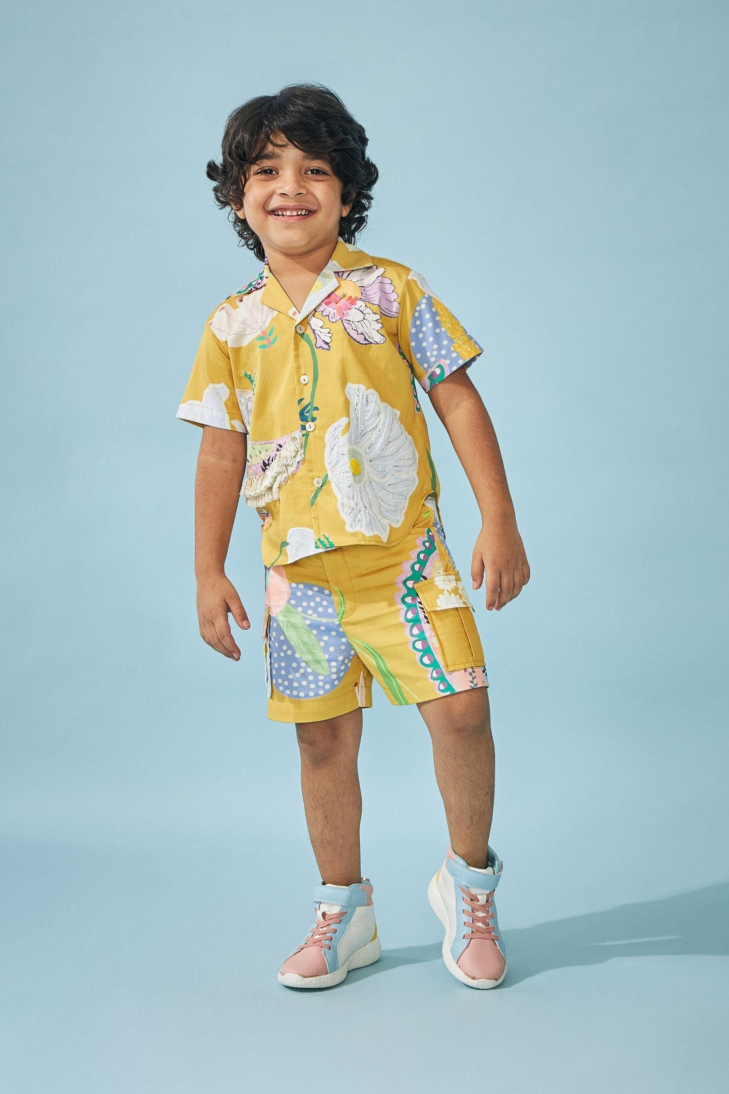 Zuri Mustard Blazer Dress with Boys Shirts Shorts Coord - Mom & Son