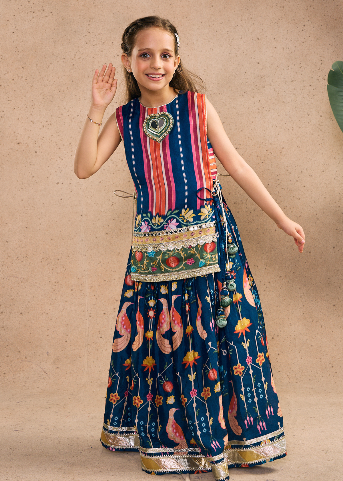 Dalia Navy Girls Embellished Top & Embellished Skirt (Set of 2 pcs)