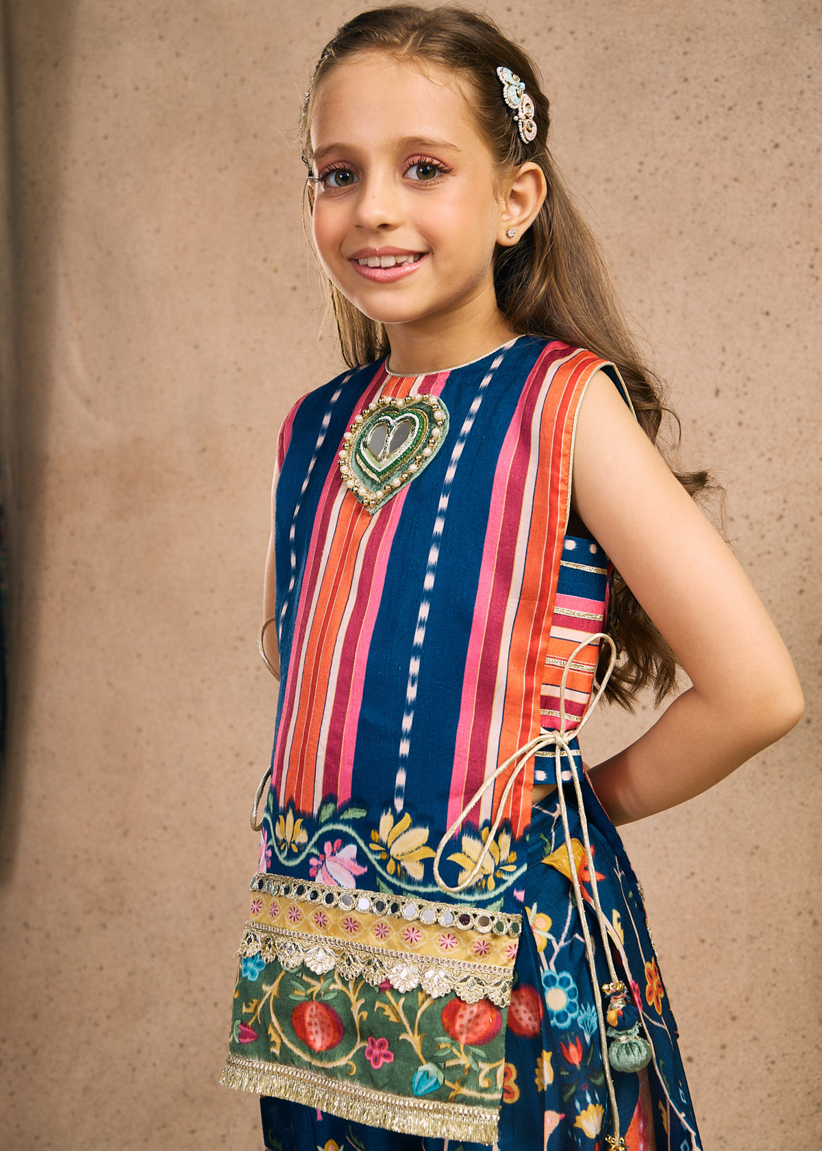 Dalia Navy Girls Embellished Top & Pleated Pant (Set of 2 pcs)