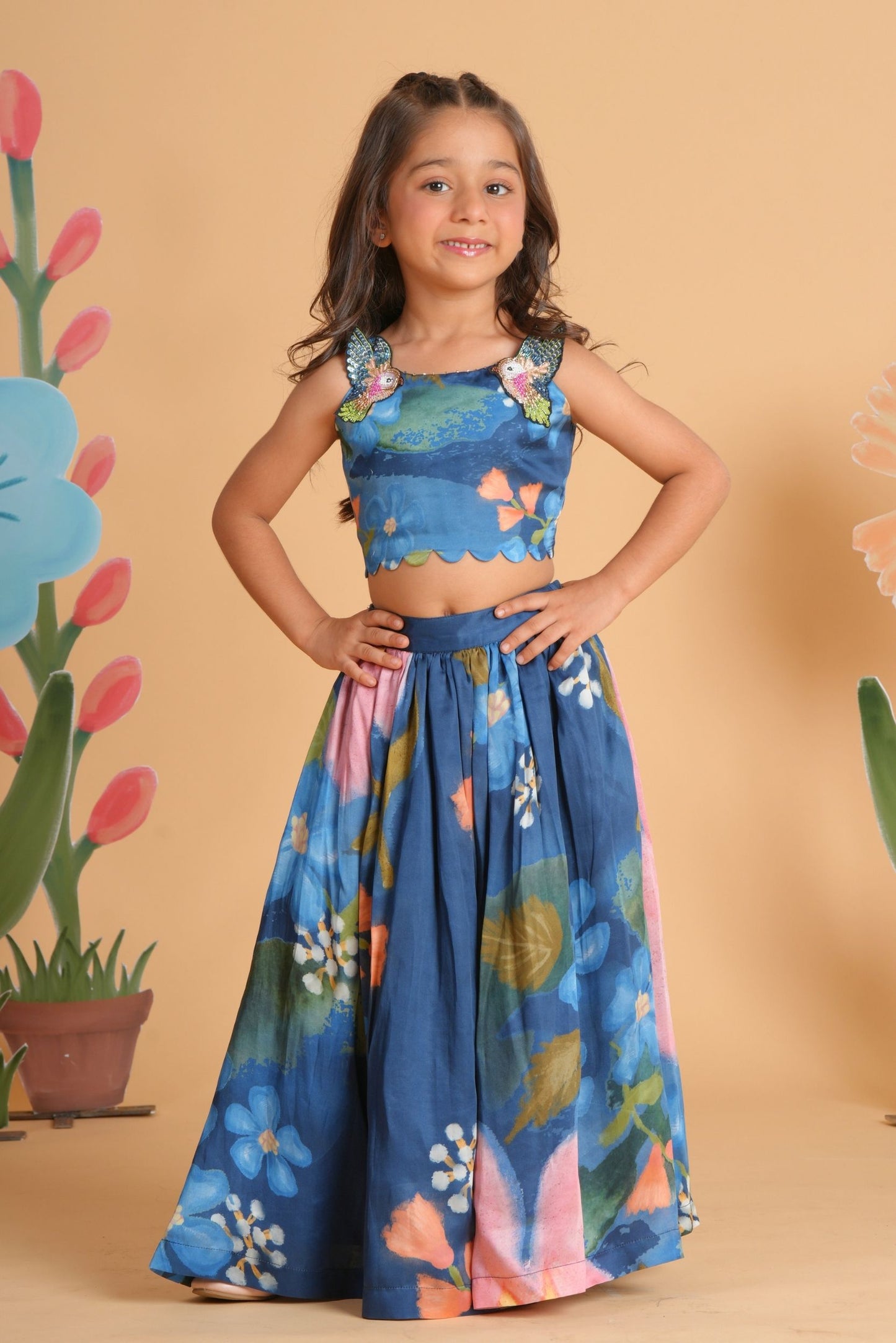 Iris Bloom Girls Skirt with Embellished Crop Top