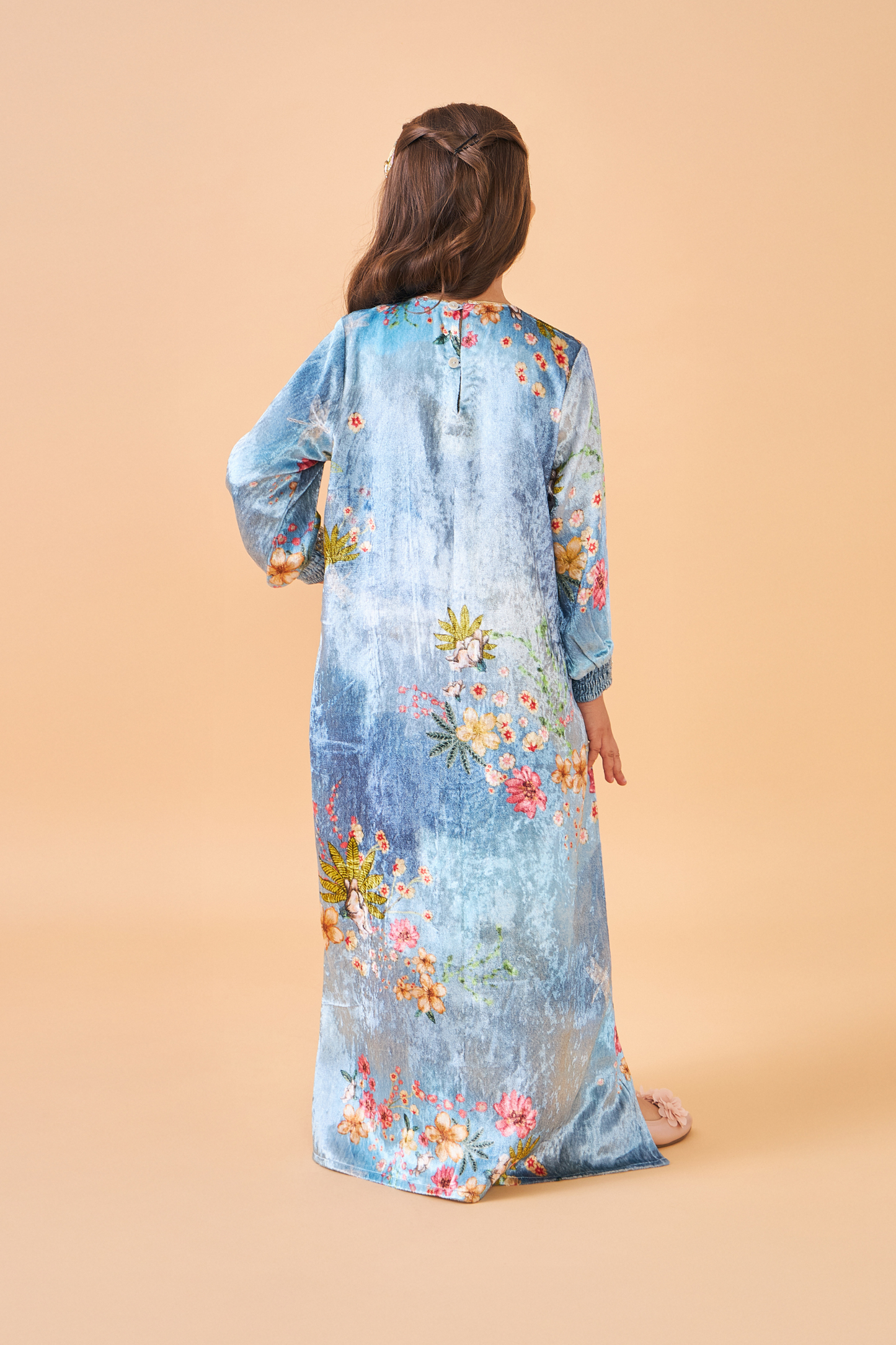 Clea Blue Velvet Girls Long Dress