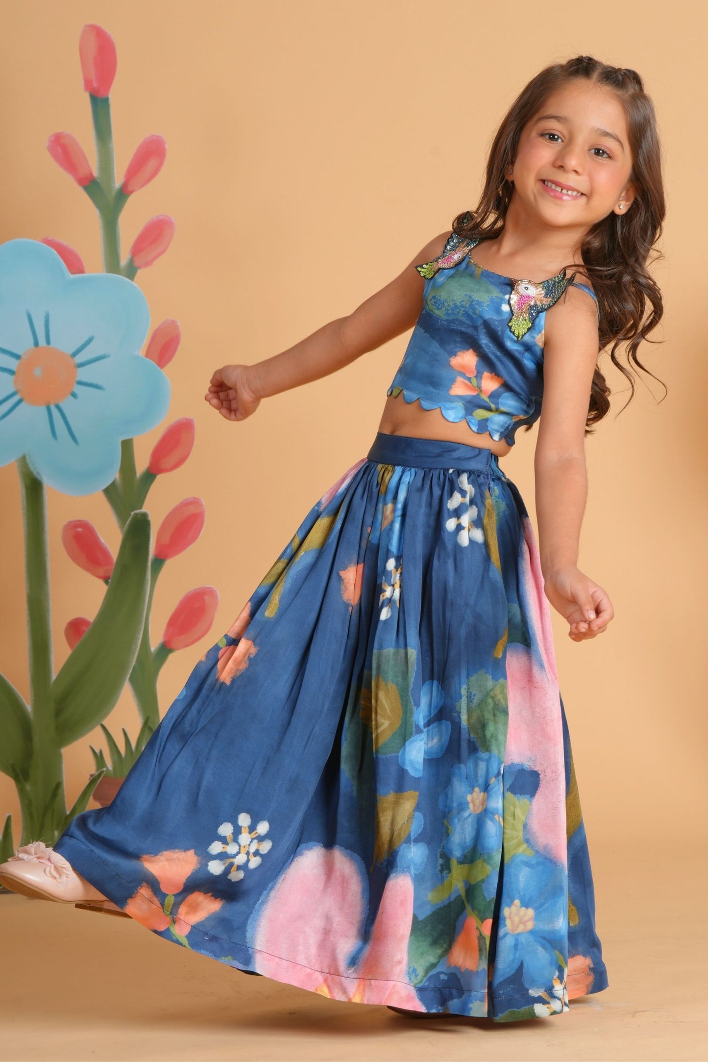 Iris Bloom Girls Skirt with Embellished Crop Top