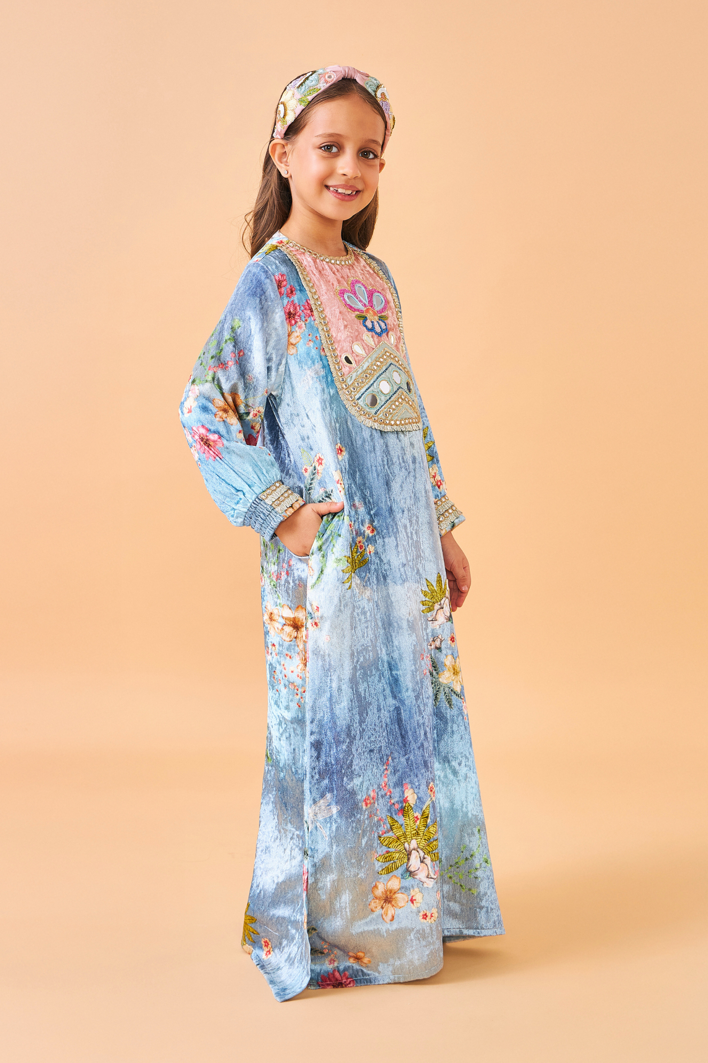 Clea Blue Velvet Long Dress - Mom & Me