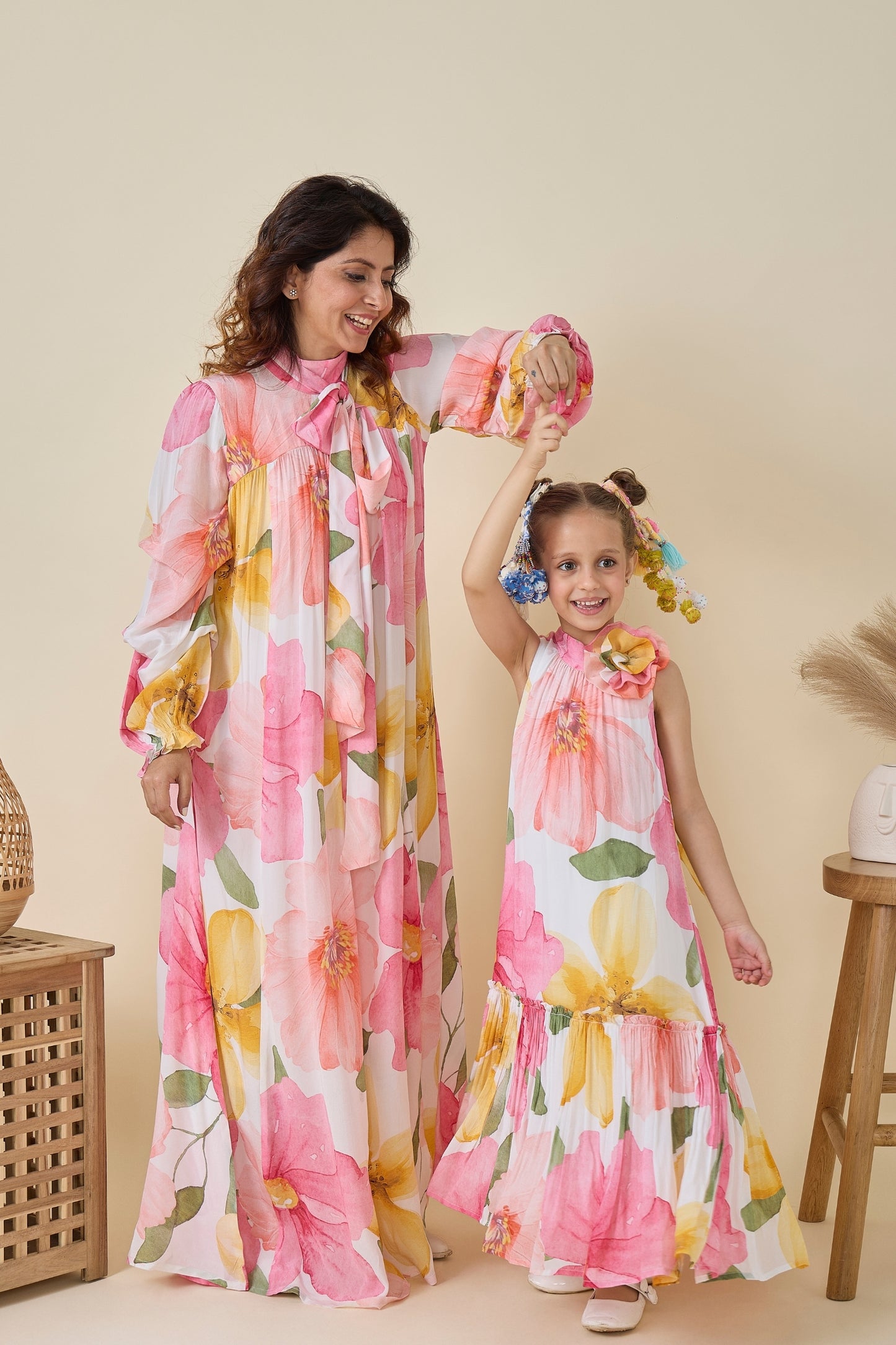 Blooming Meadows Printed Girls Long Dress & Blooming Meadows Printed Ladies Maxi Dress