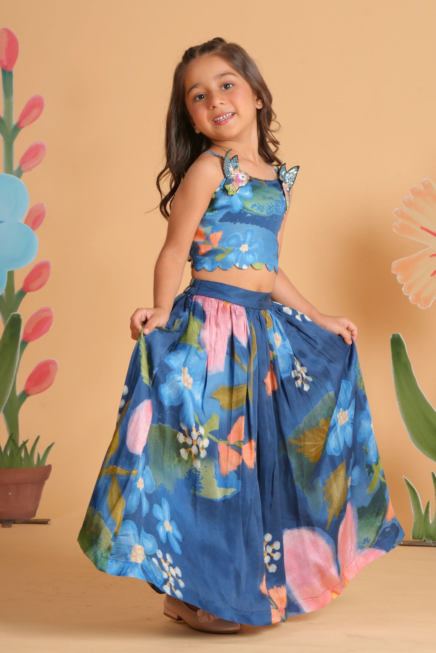 Iris Bloom Girls Skirt with Embellished Crop Top