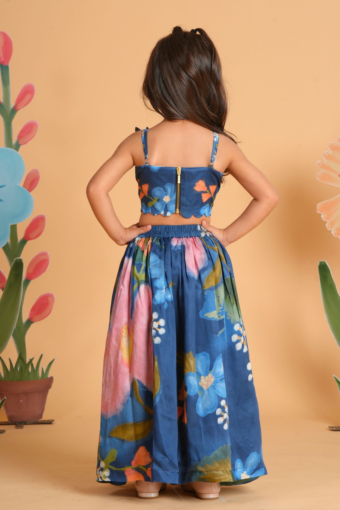 Iris Bloom Girls Skirt with Embellished Crop Top