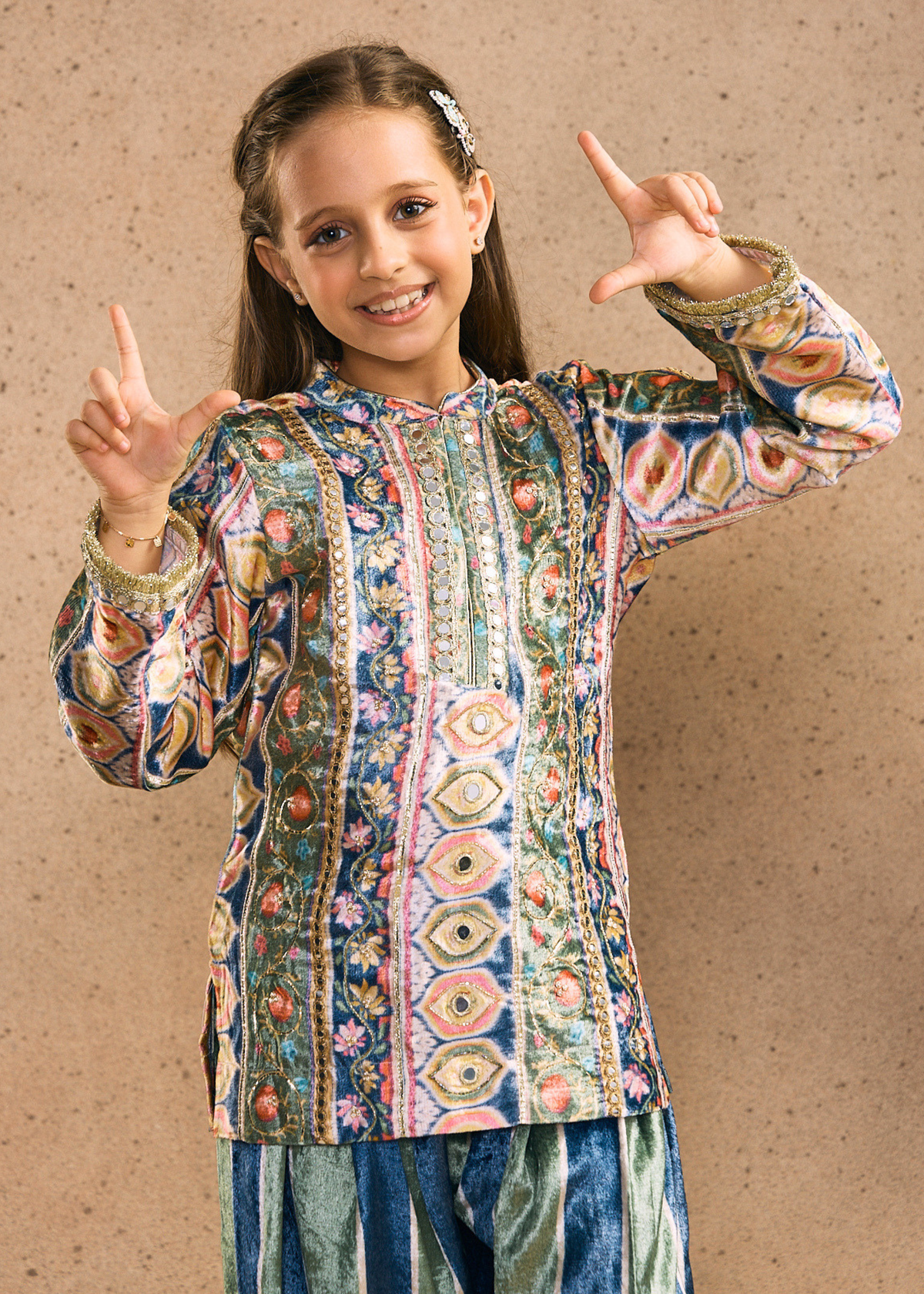 Melanie Stripe Girls Velvet Tunic & Trouser (Set of 2 pcs)