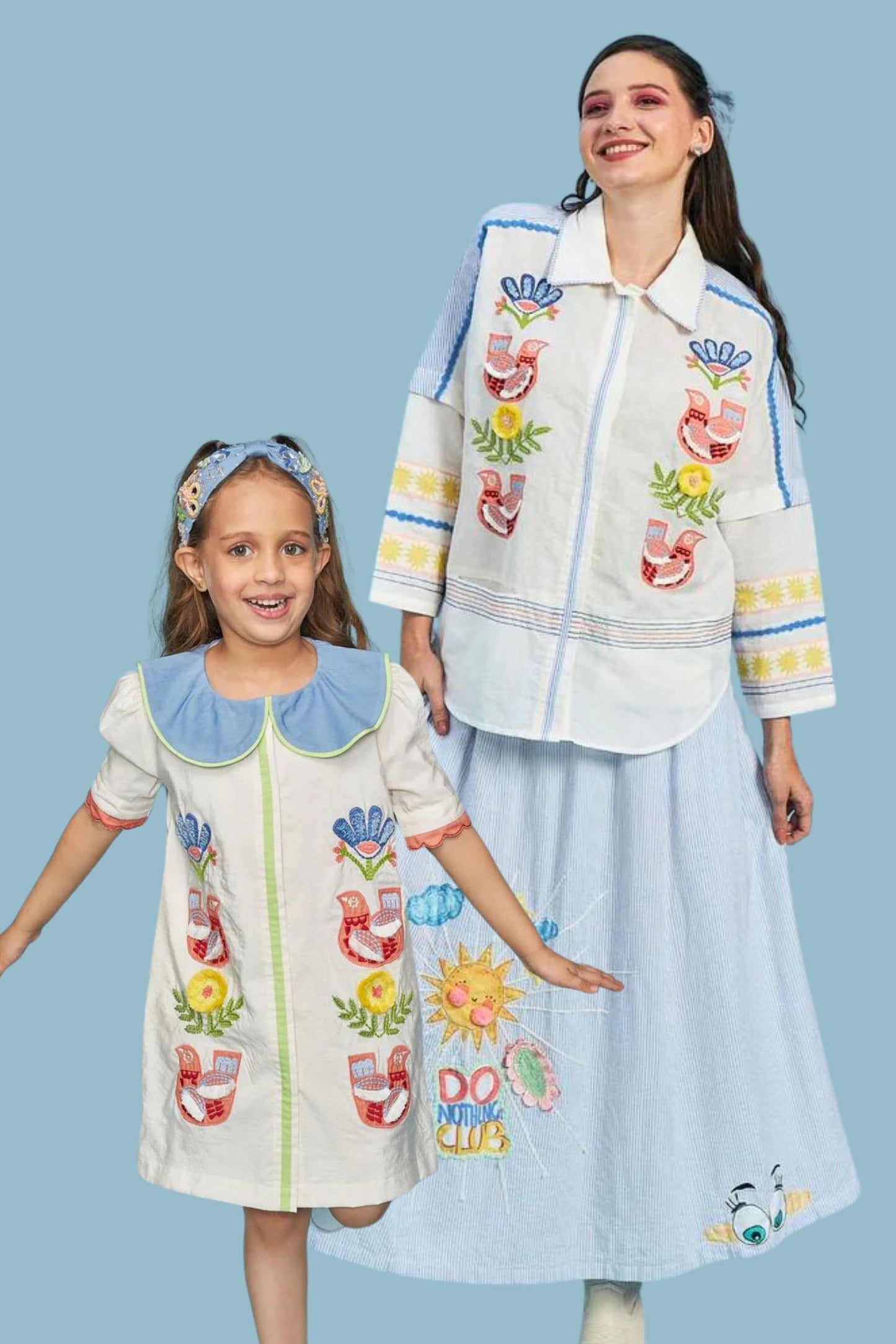 Cuckoo Embroidered Peterpan Dress Bloom - Mom & Me