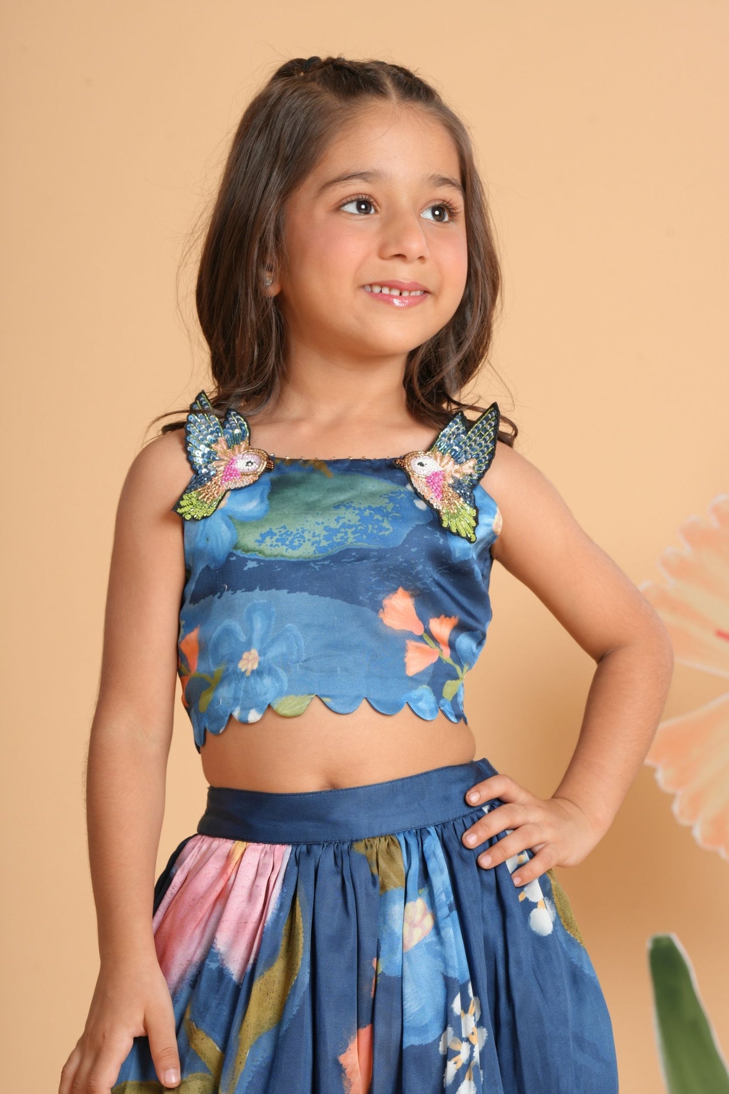 Iris Bloom Girls Skirt with Embellished Crop Top