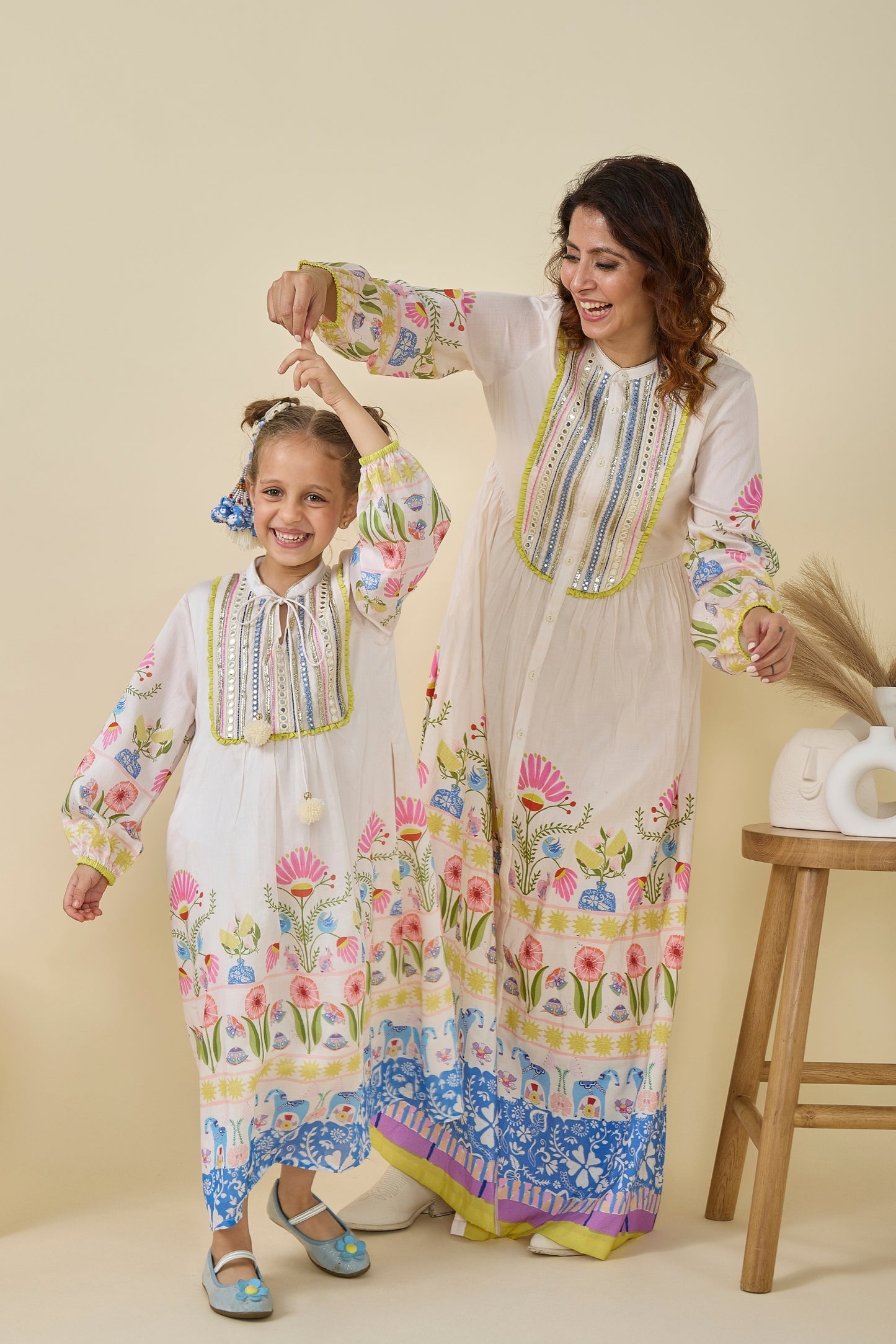 Dala Printed And Embellished Girls Long Dress &  Dala Embellished Ladies Maxi Dress