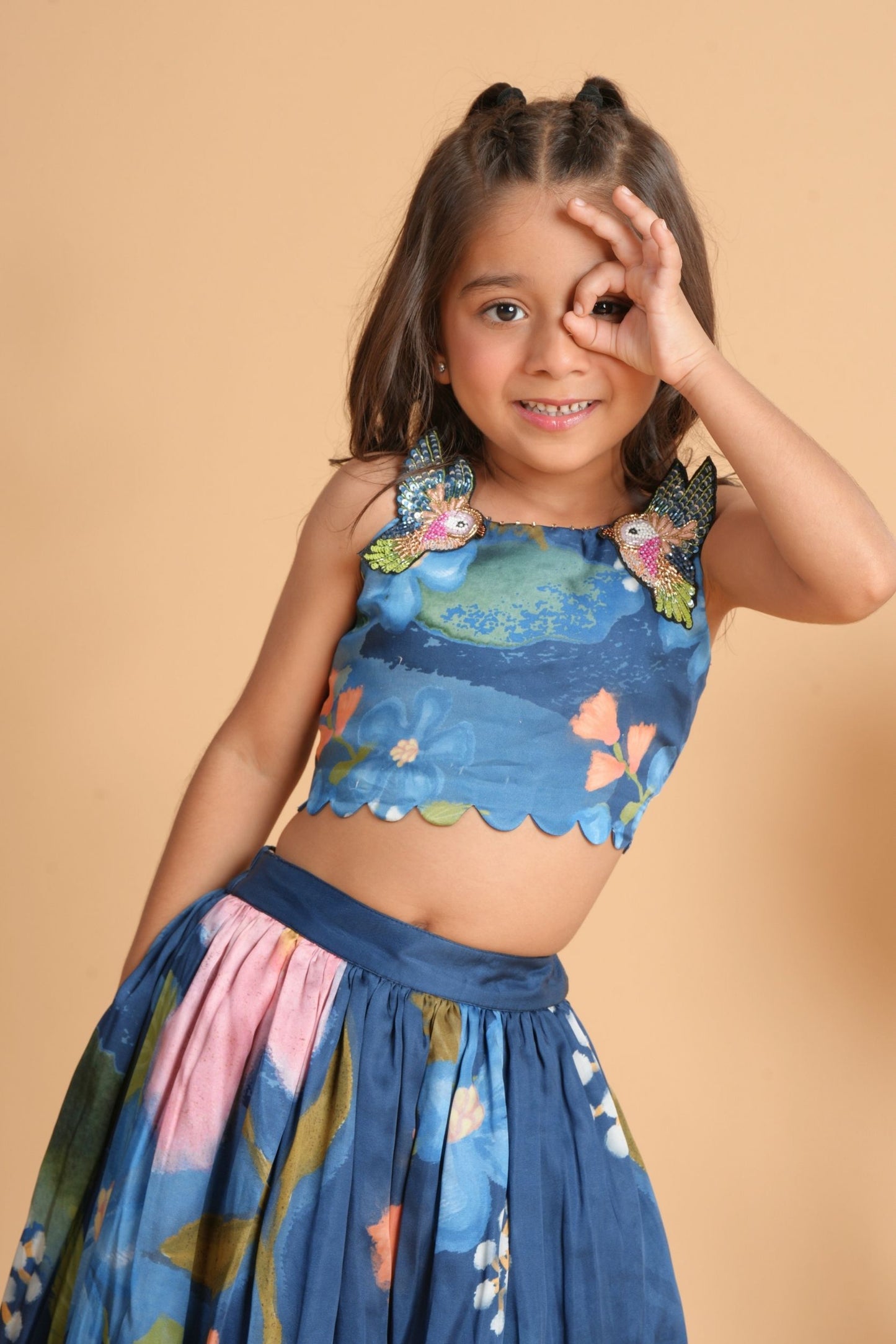 Iris Bloom Girls Skirt with Embellished Crop Top