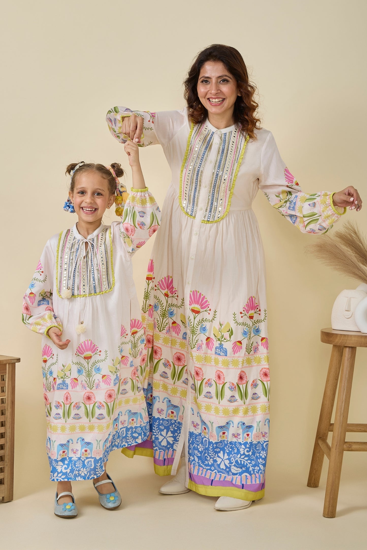 Dala Printed And Embellished Girls Long Dress &  Dala Embellished Ladies Maxi Dress