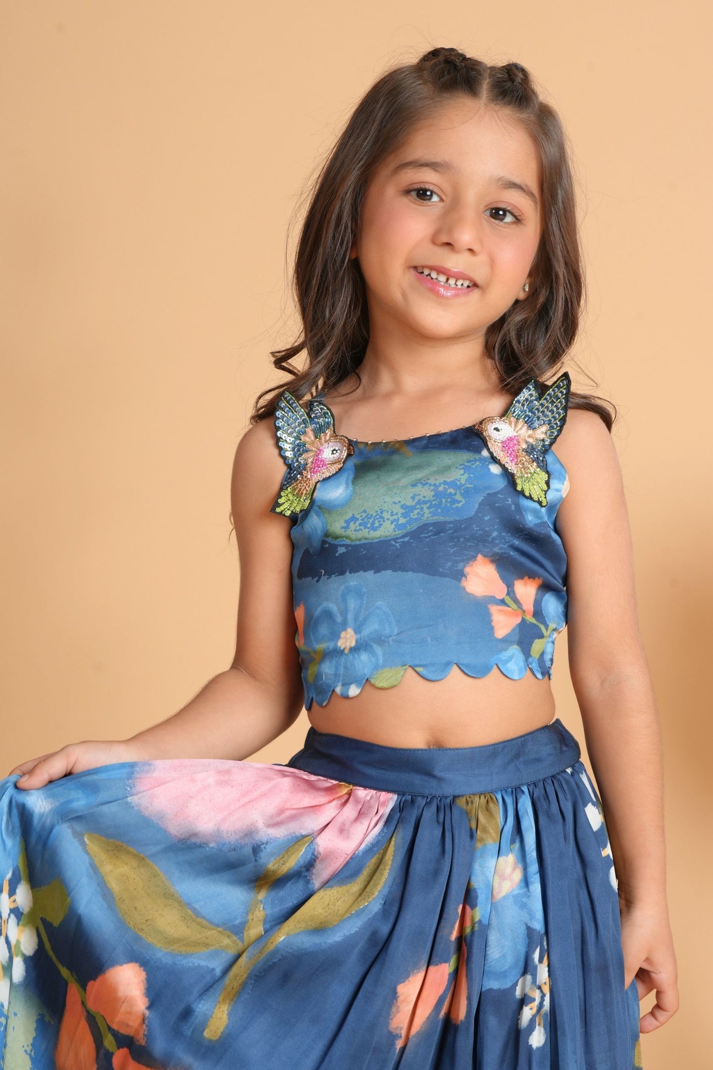 Iris Bloom Girls Skirt with Embellished Crop Top