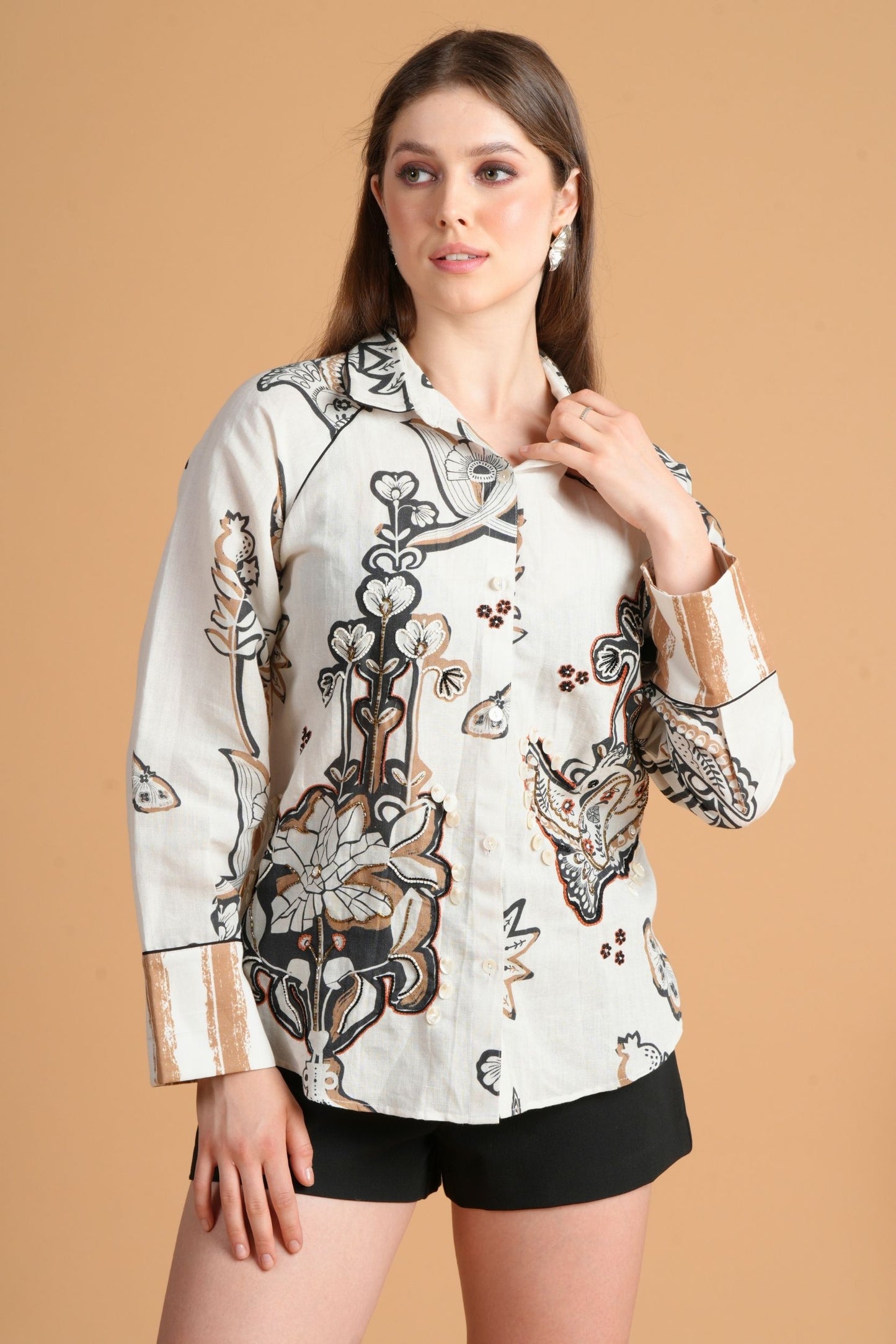 Soraya Printed Ladies Embellished Shirt