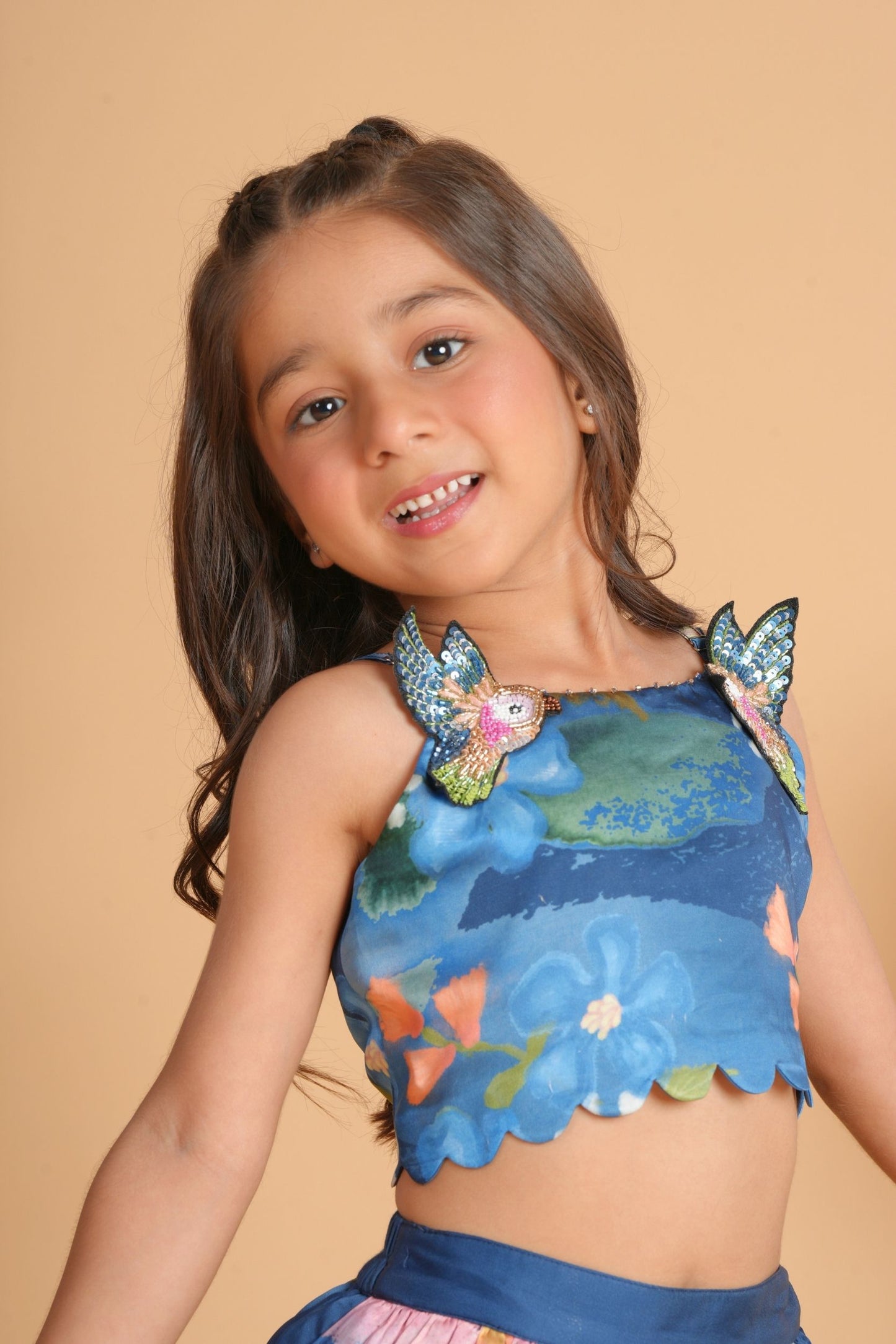 Iris Bloom Girls Skirt with Embellished Crop Top