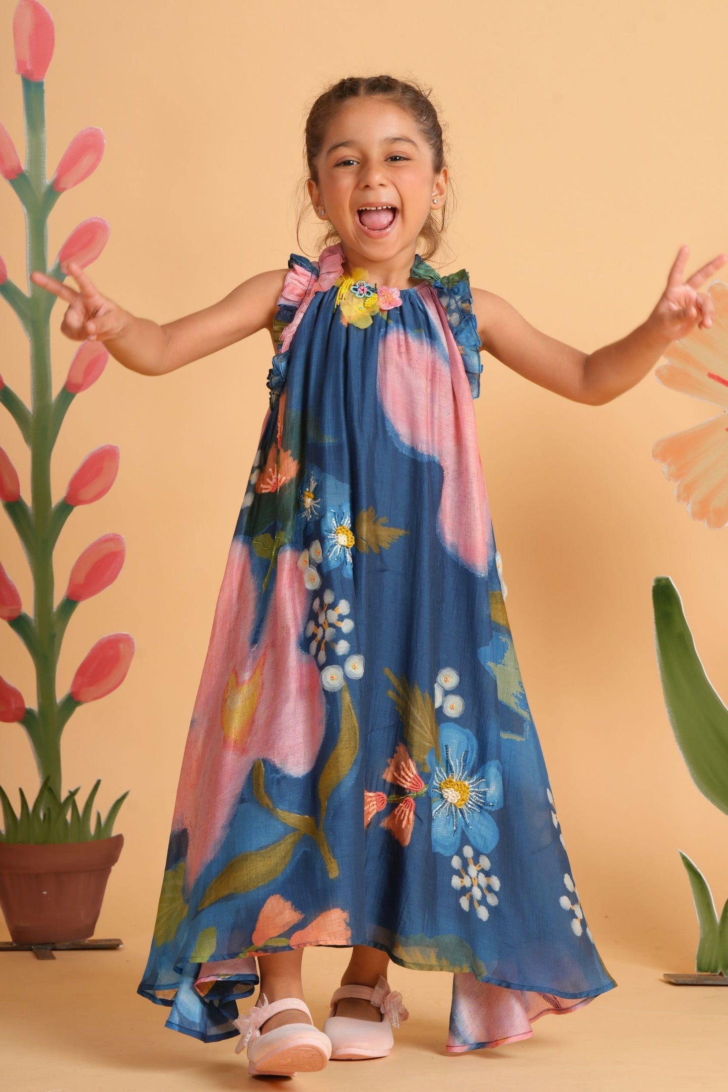 Iris Bloom Girls Embroidered Flared Dress