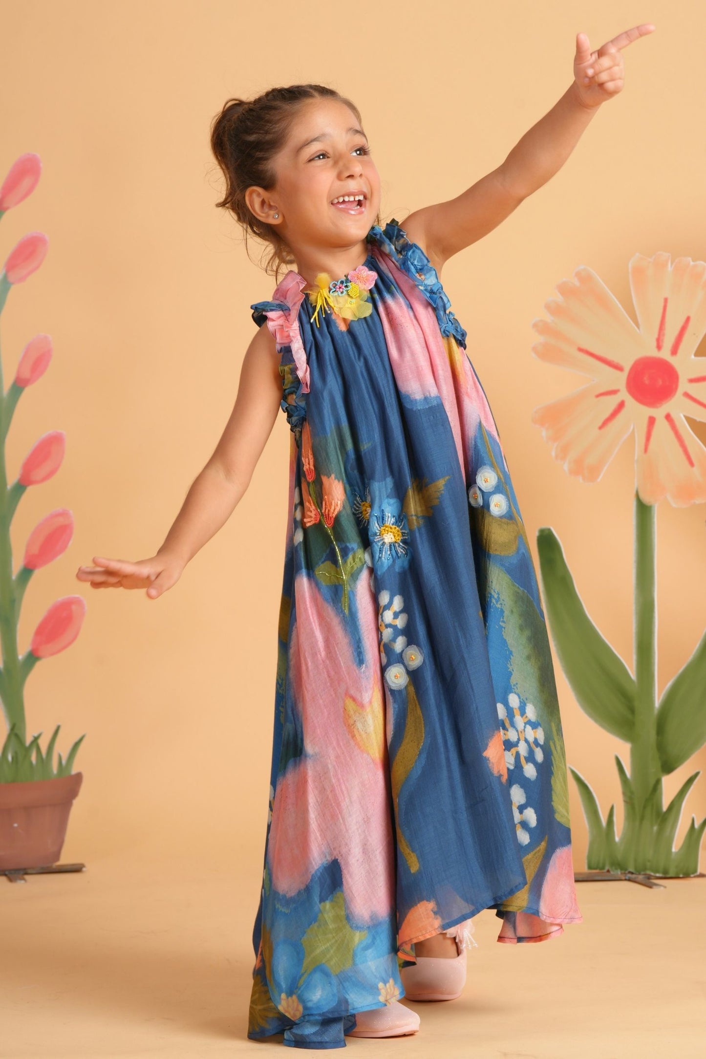 Iris Bloom Girls Embroidered Flared Dress