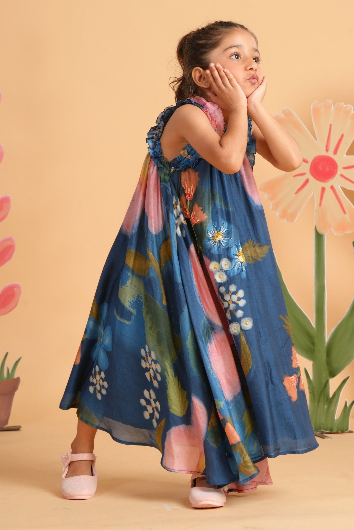 Iris Bloom Girls Embroidered Flared Dress