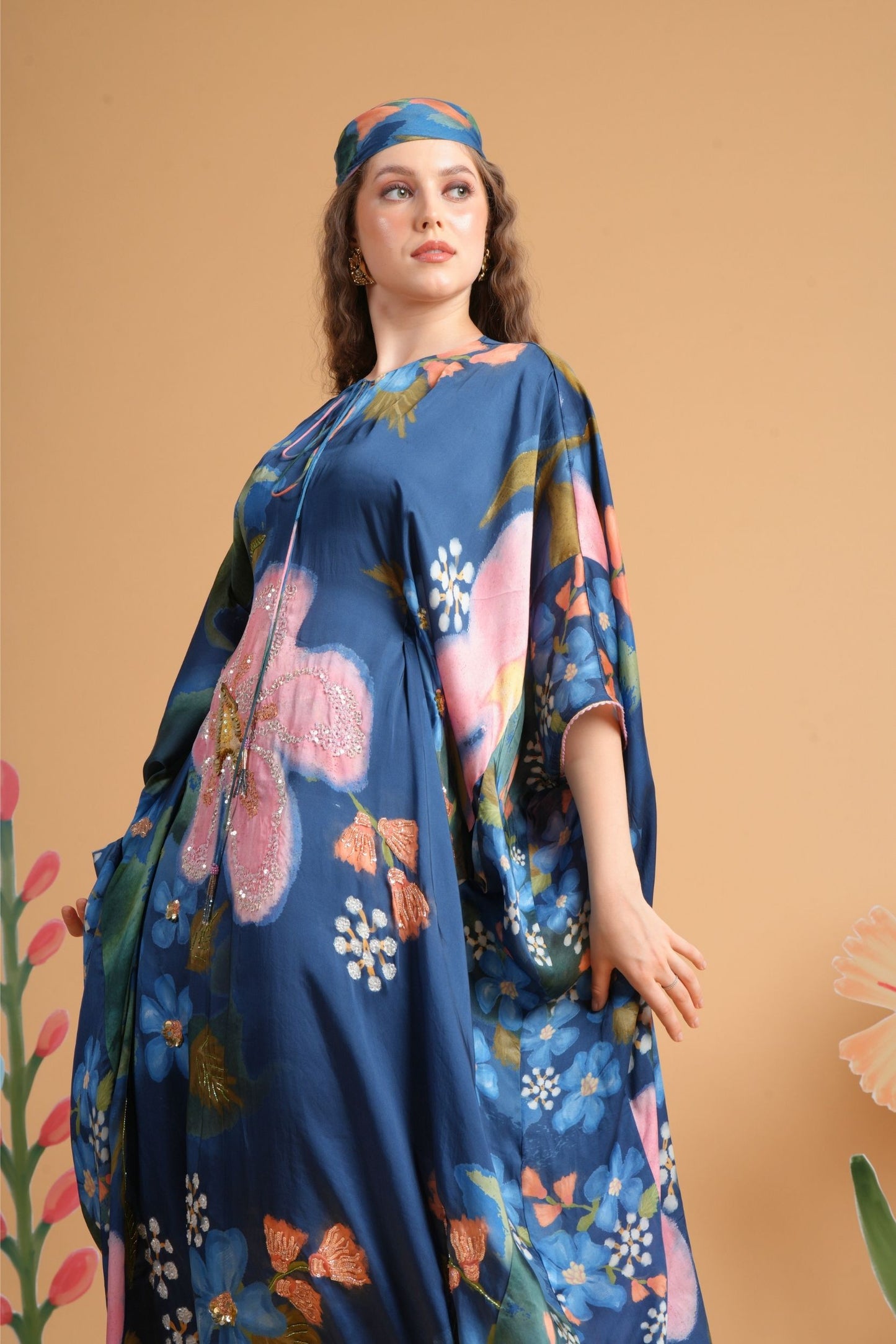 Iris Midnight Blue Embellished Ladies Kaftan Dress