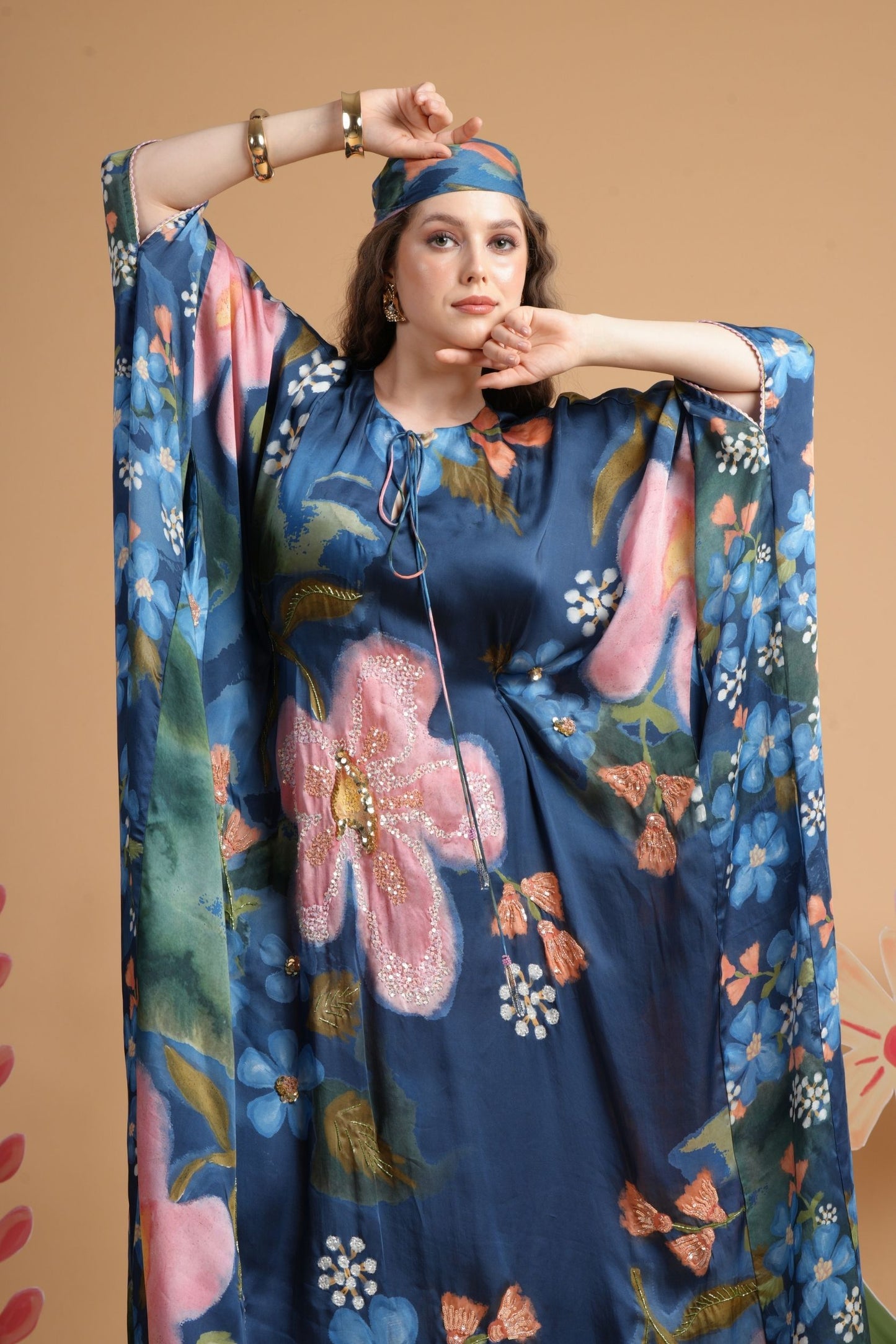 Iris Midnight Blue Embellished Ladies Kaftan Dress