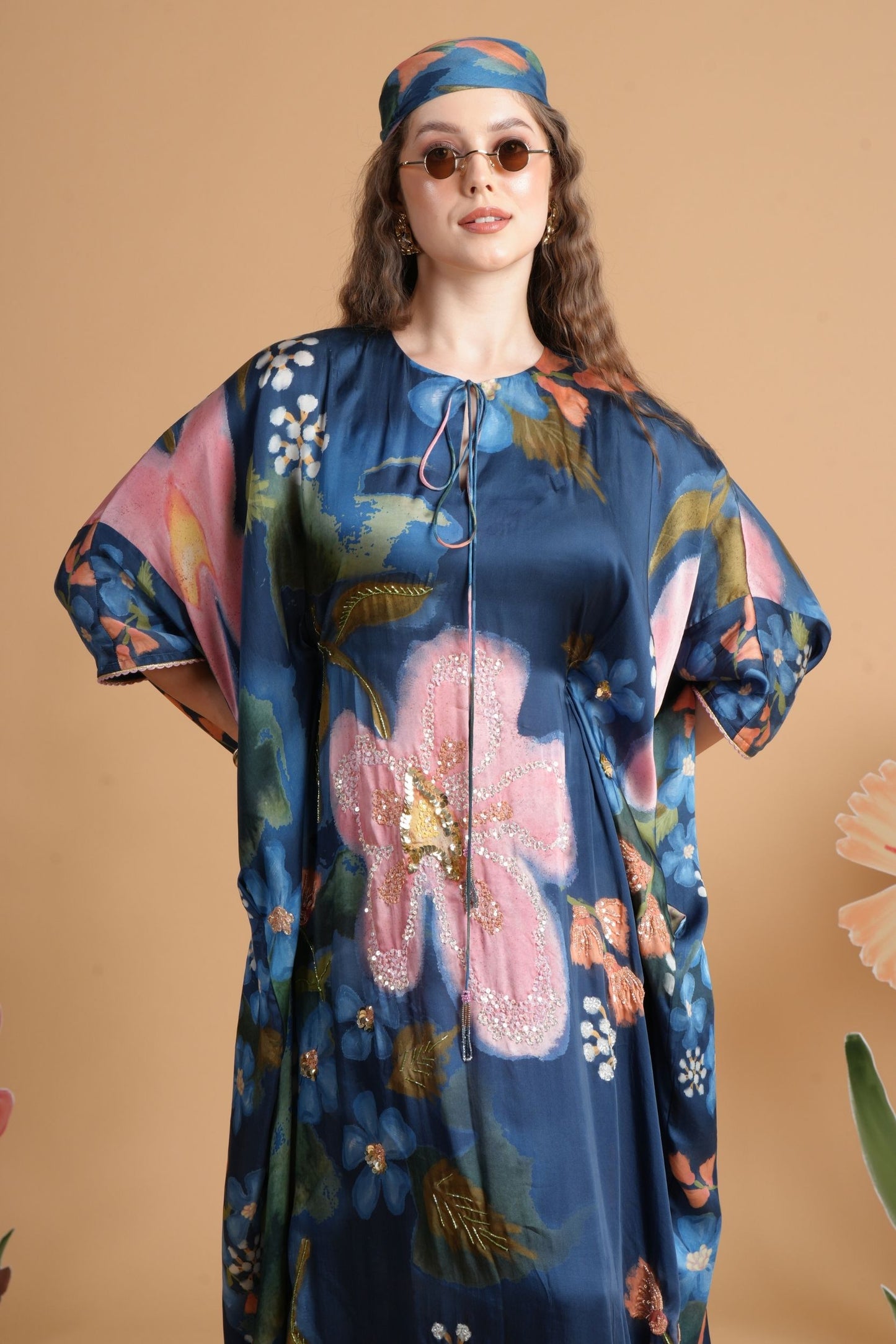 Iris Midnight Blue Embellished Ladies Kaftan Dress