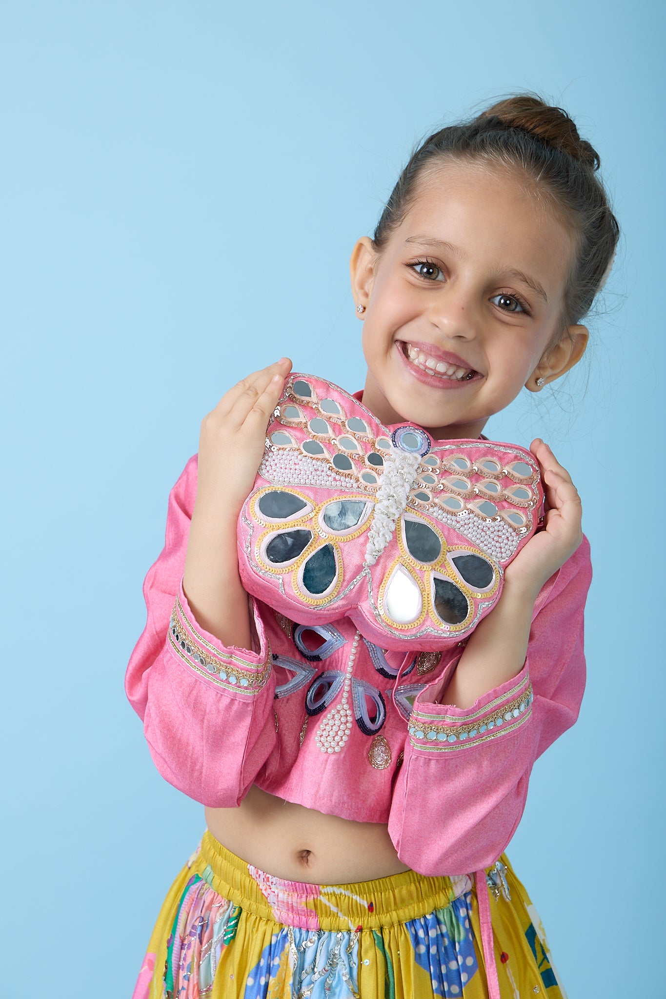 Pink Butterfly Embellished Embroidered Bag