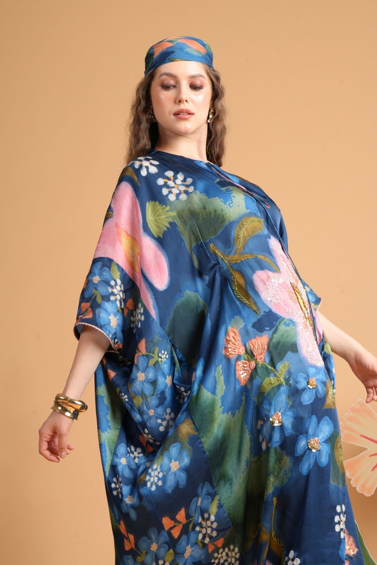 Iris Midnight Blue Embellished Ladies Kaftan Dress