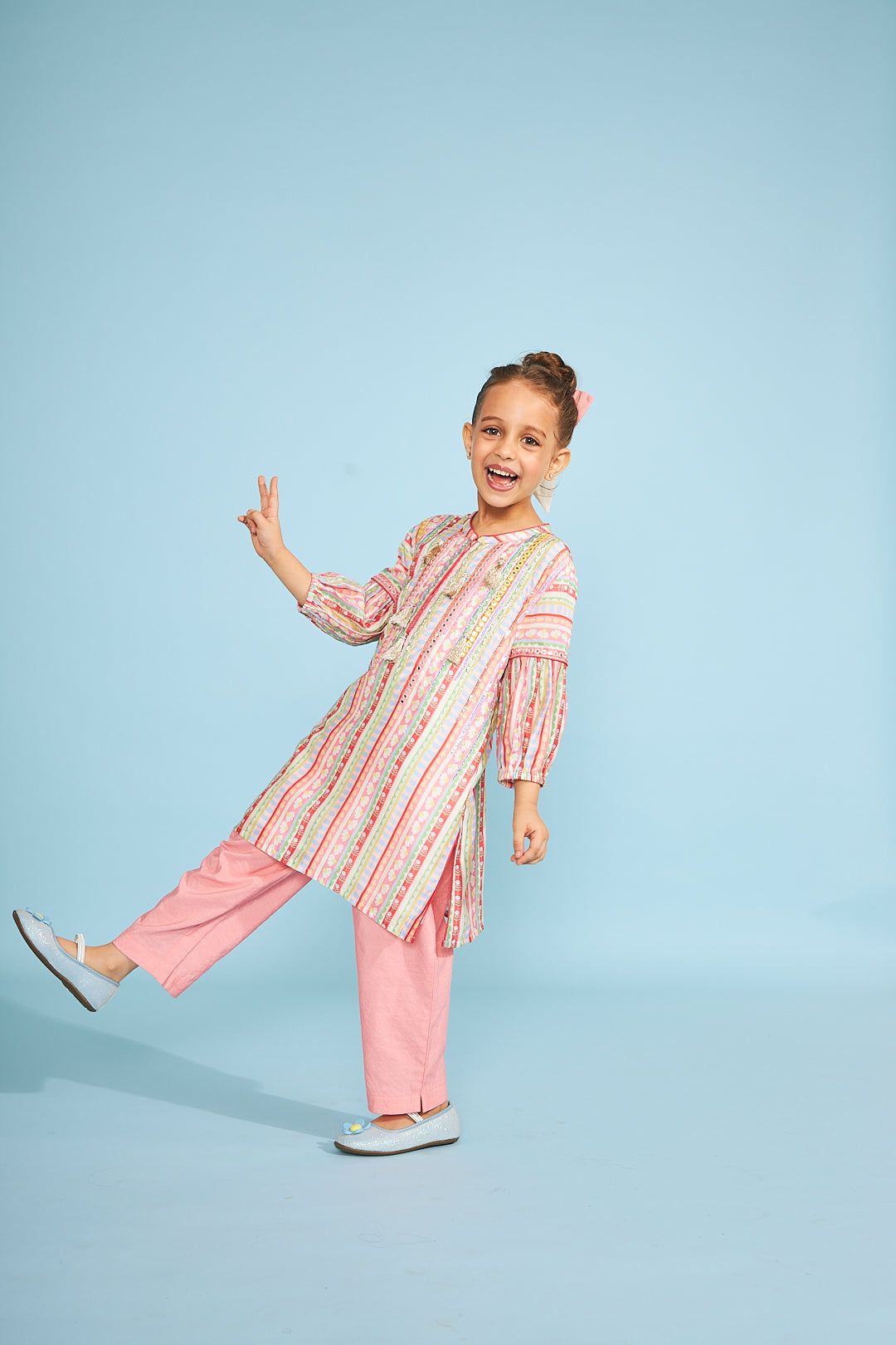 Candy Stripe Girls  Embellished Tunic Trouser Coord (2 Pc Set)