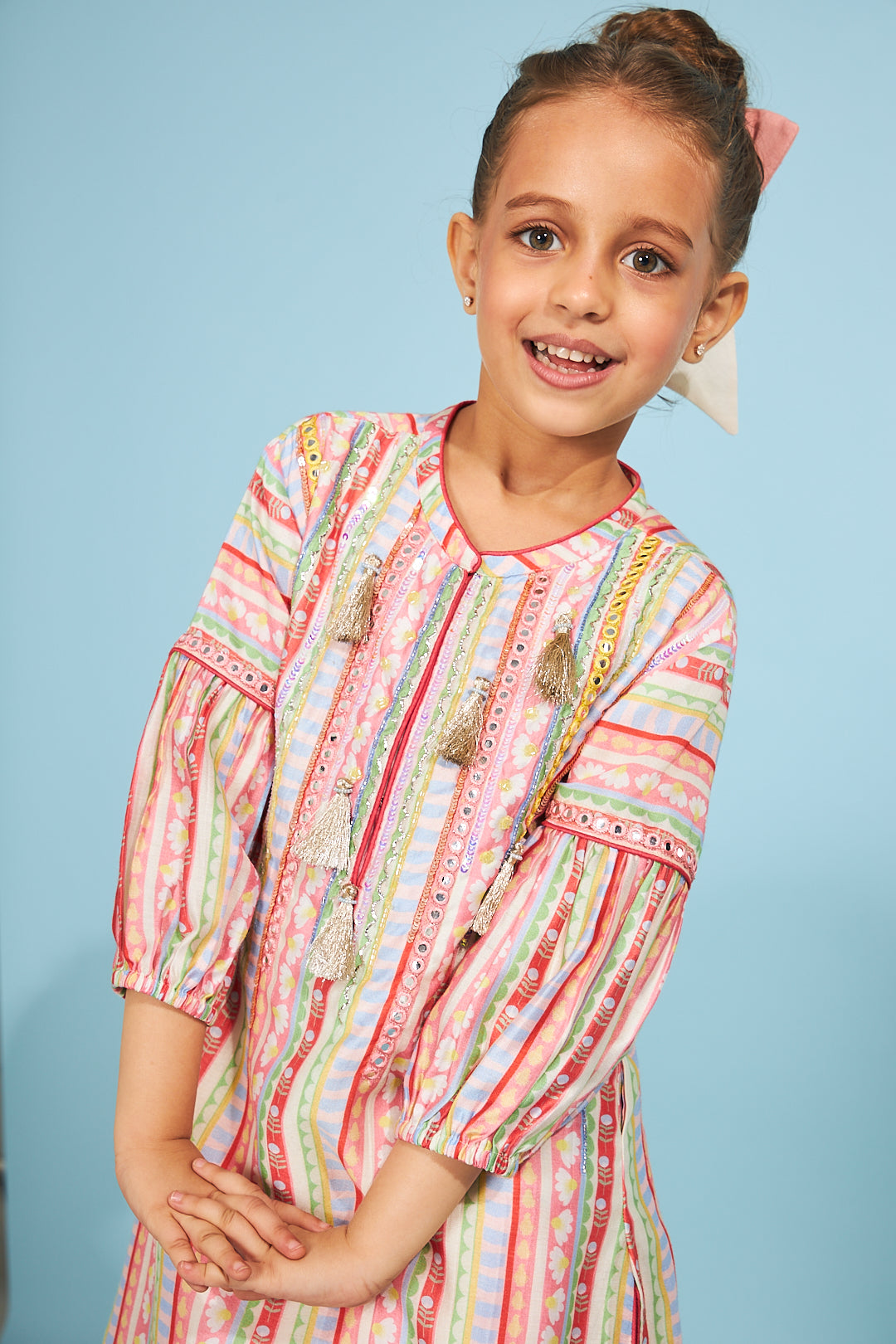 Candy Stripe Girls  Embellished Tunic Trouser Coord (2 Pc Set)