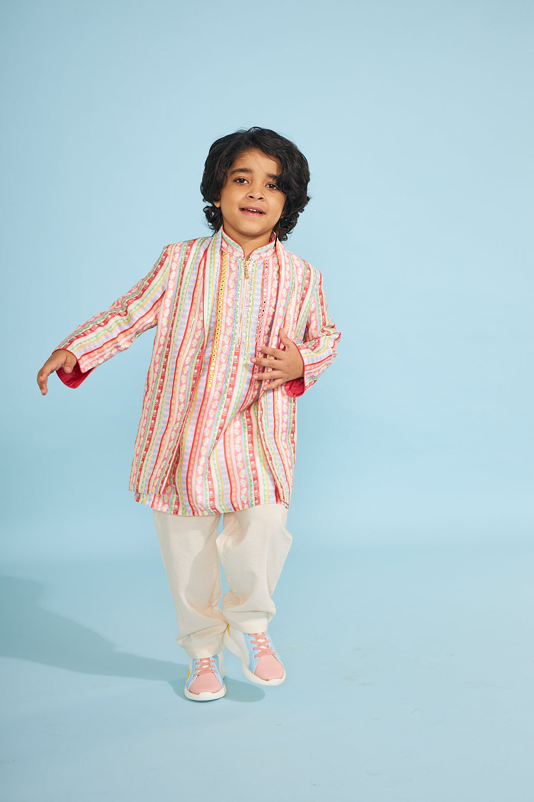 Candy Stripe Boys Embellished Jacket With Tunic And Trouser Coord (3 Pc Set)