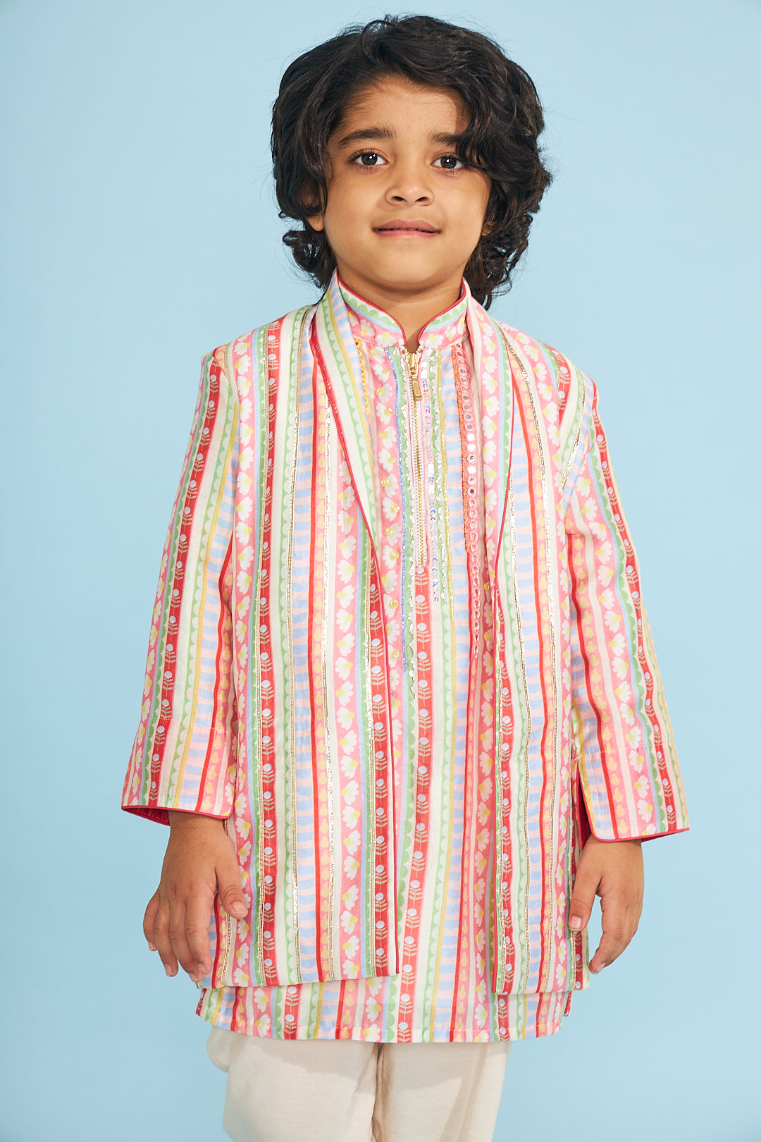 Candy Stripe Boys Embellished Jacket With Tunic And Trouser Coord (3 Pc Set)