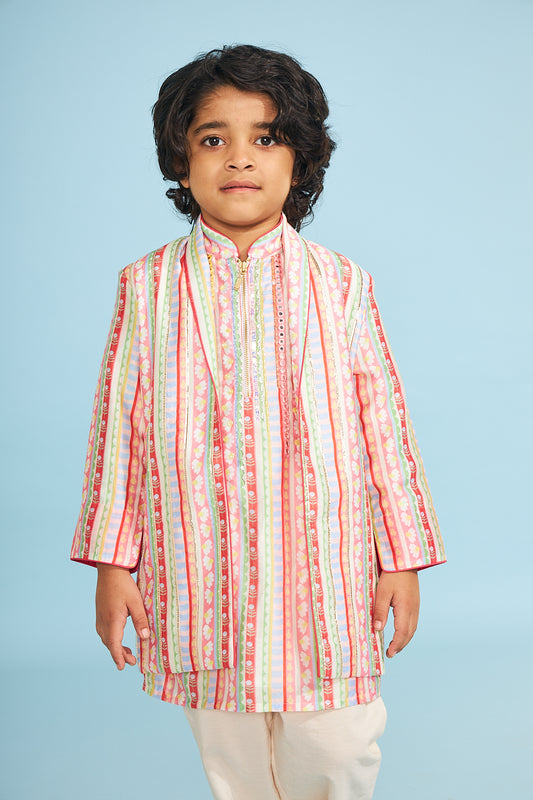 Candy Stripe Boys Embellished Jacket With Tunic And Trouser Coord (3 Pc Set)