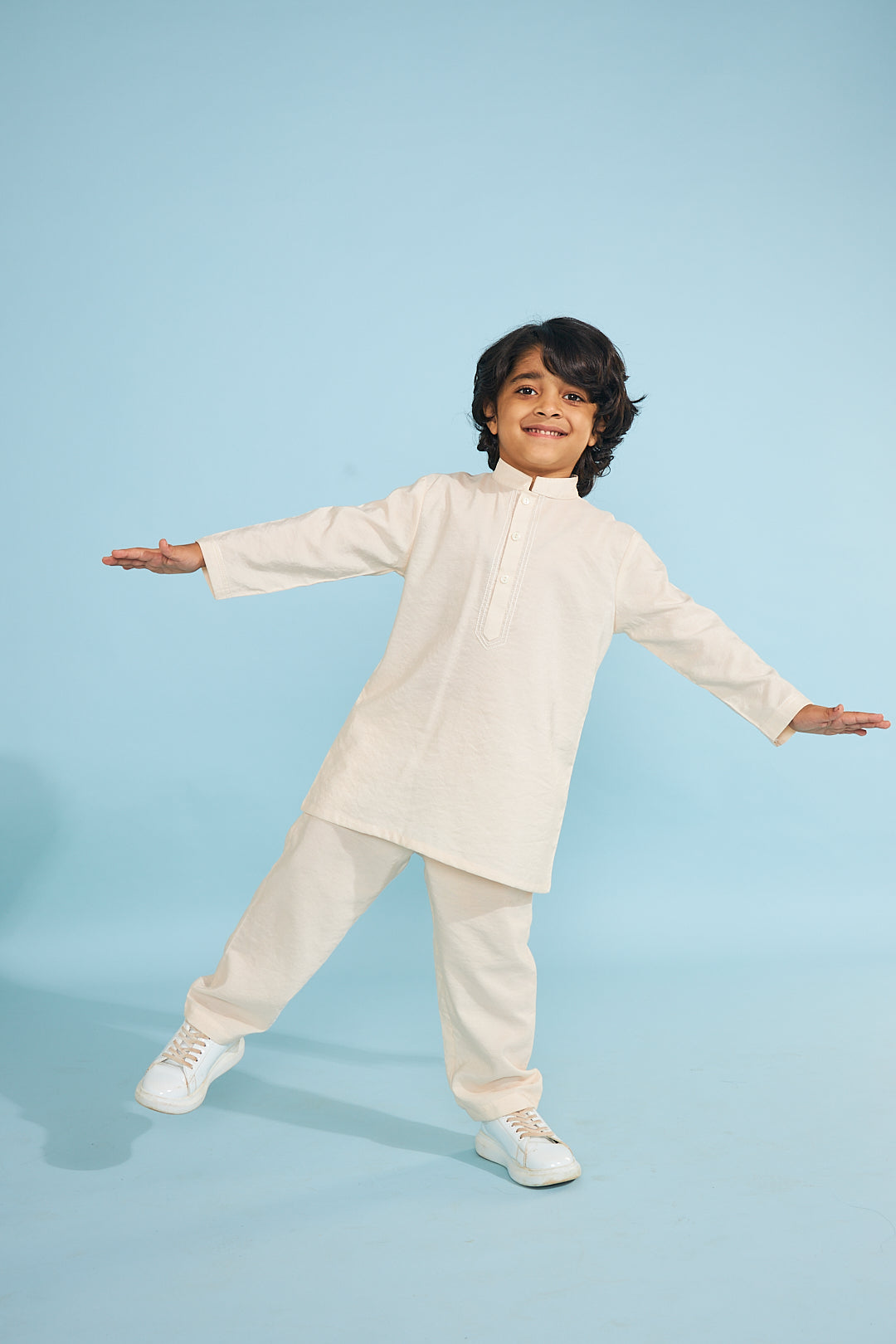 Cream Boys Kurta Trouser Coord (2 Pc Set)