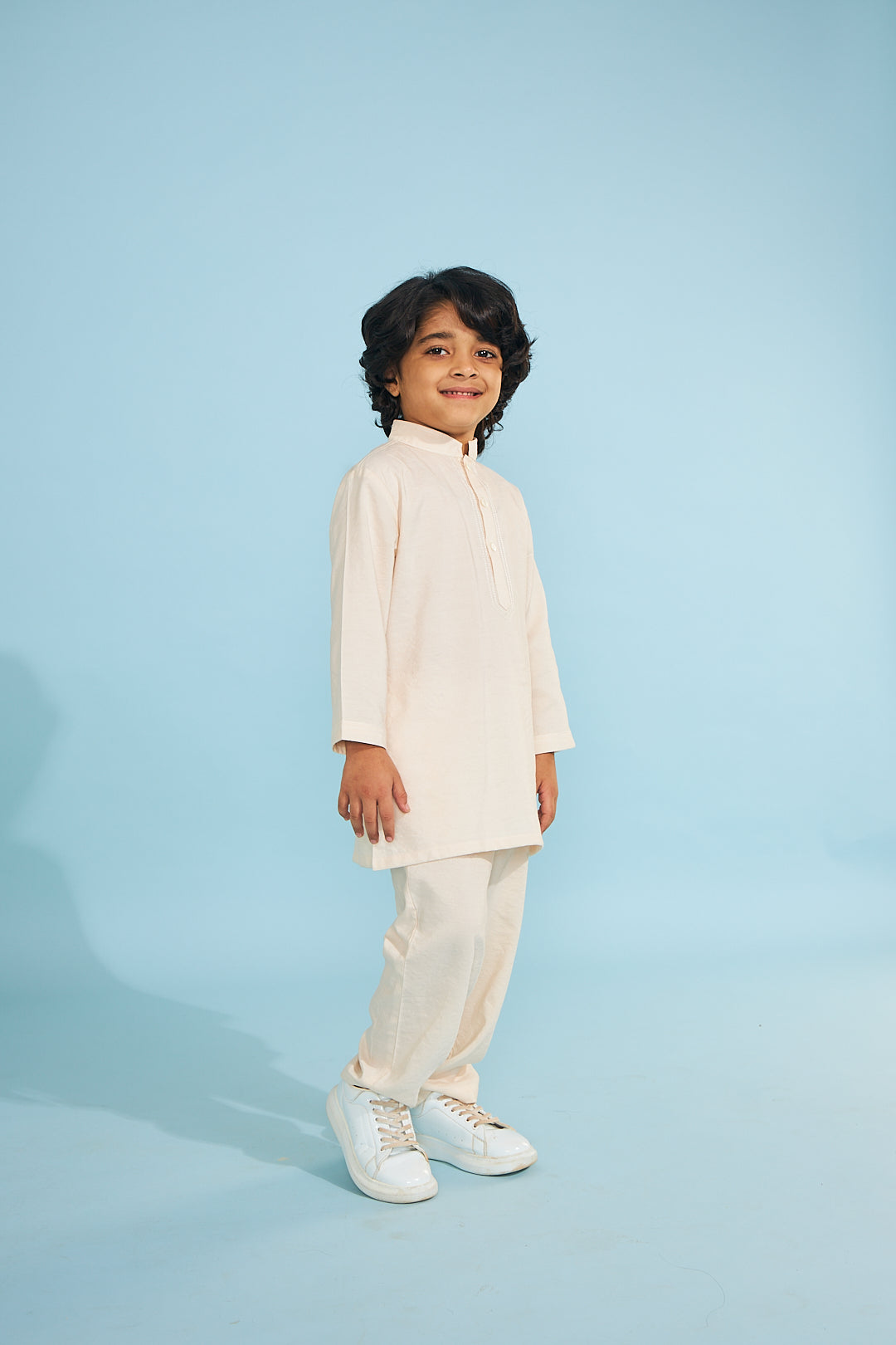 Candy Stripe Embellished Boys Jacket With Cream Kurta Trouser (3 Pc)