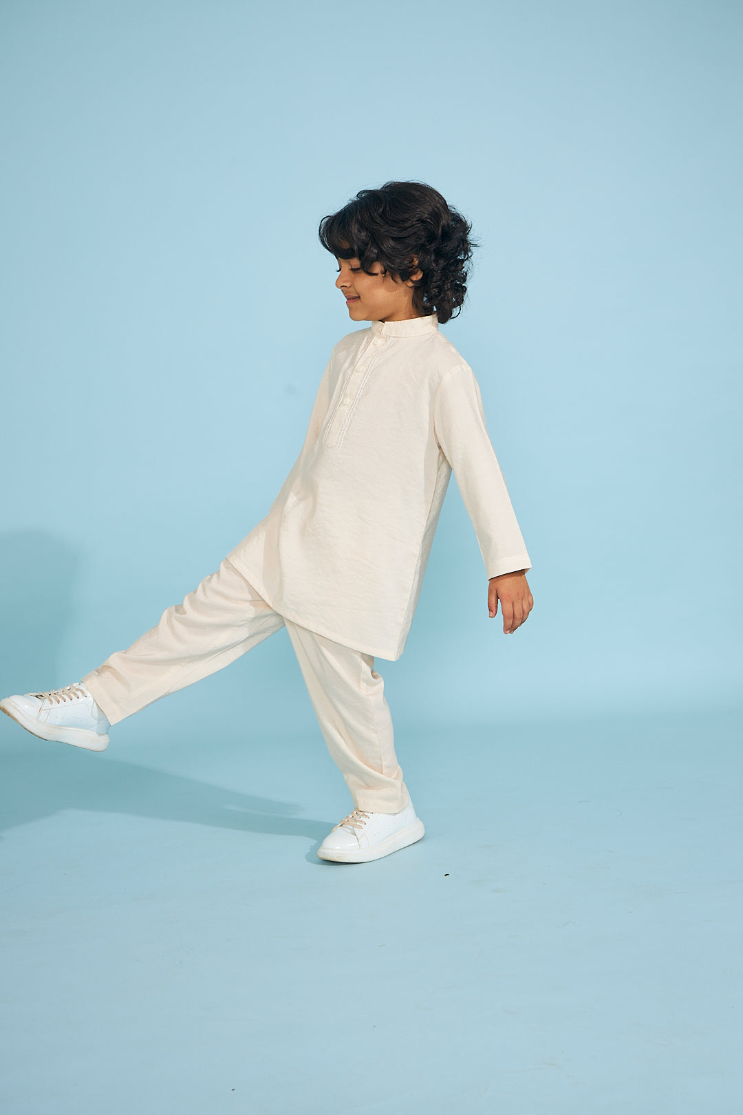 Cream Boys Kurta Trouser Coord (2 Pc Set)