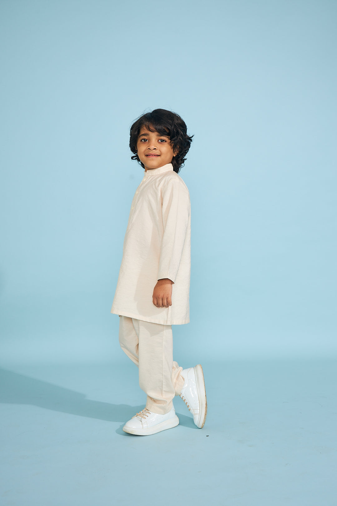 Candy Stripe Embellished Boys Jacket With Cream Kurta Trouser (3 Pc)