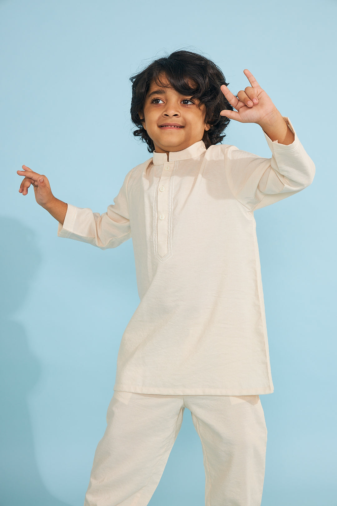 Cream Boys Kurta Trouser Coord (2 Pc Set)