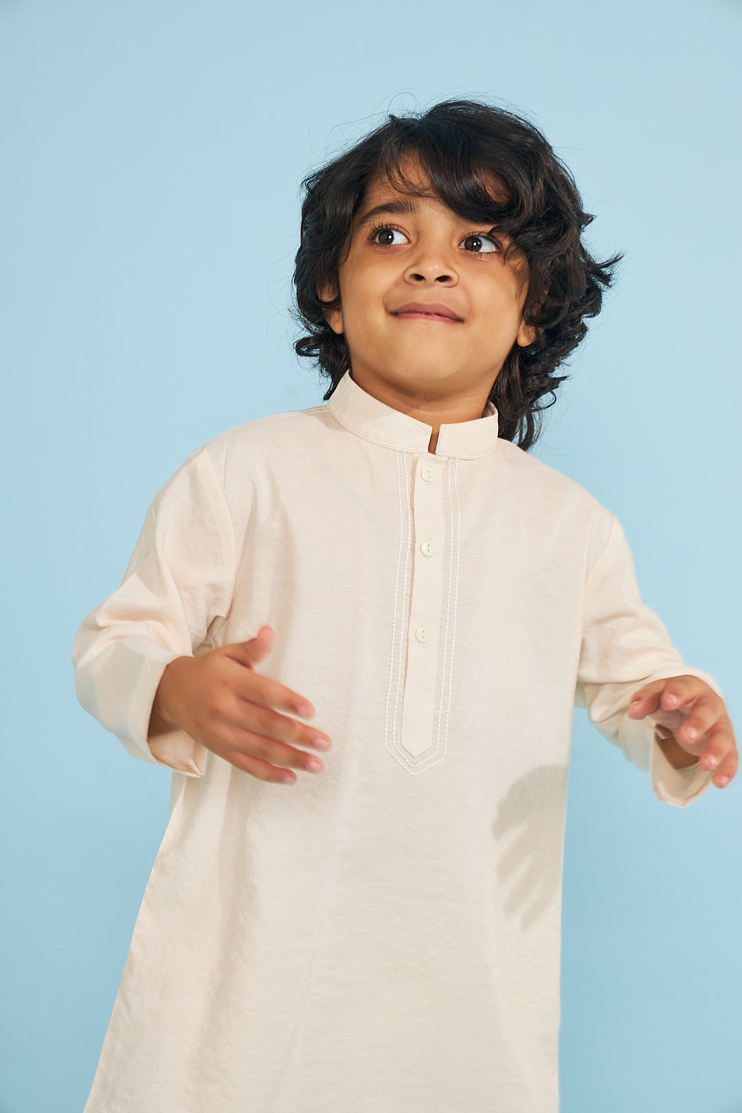 Cream Boys Kurta Trouser Coord (2 Pc Set)