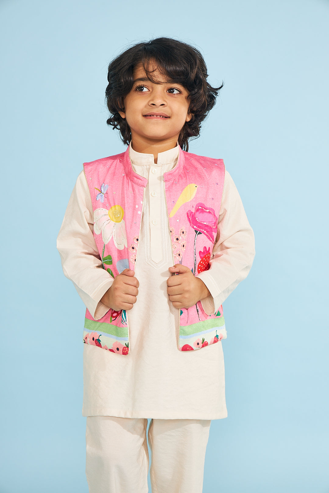 Strawberry Embellished Boys Reversible Jacket (1 Pc)