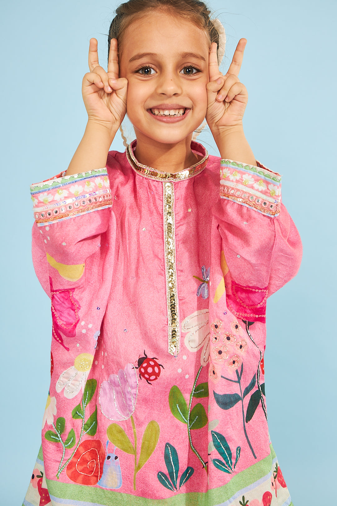 Strawberry Girls Embellished Tunic With Skirt (2 Pc Set)