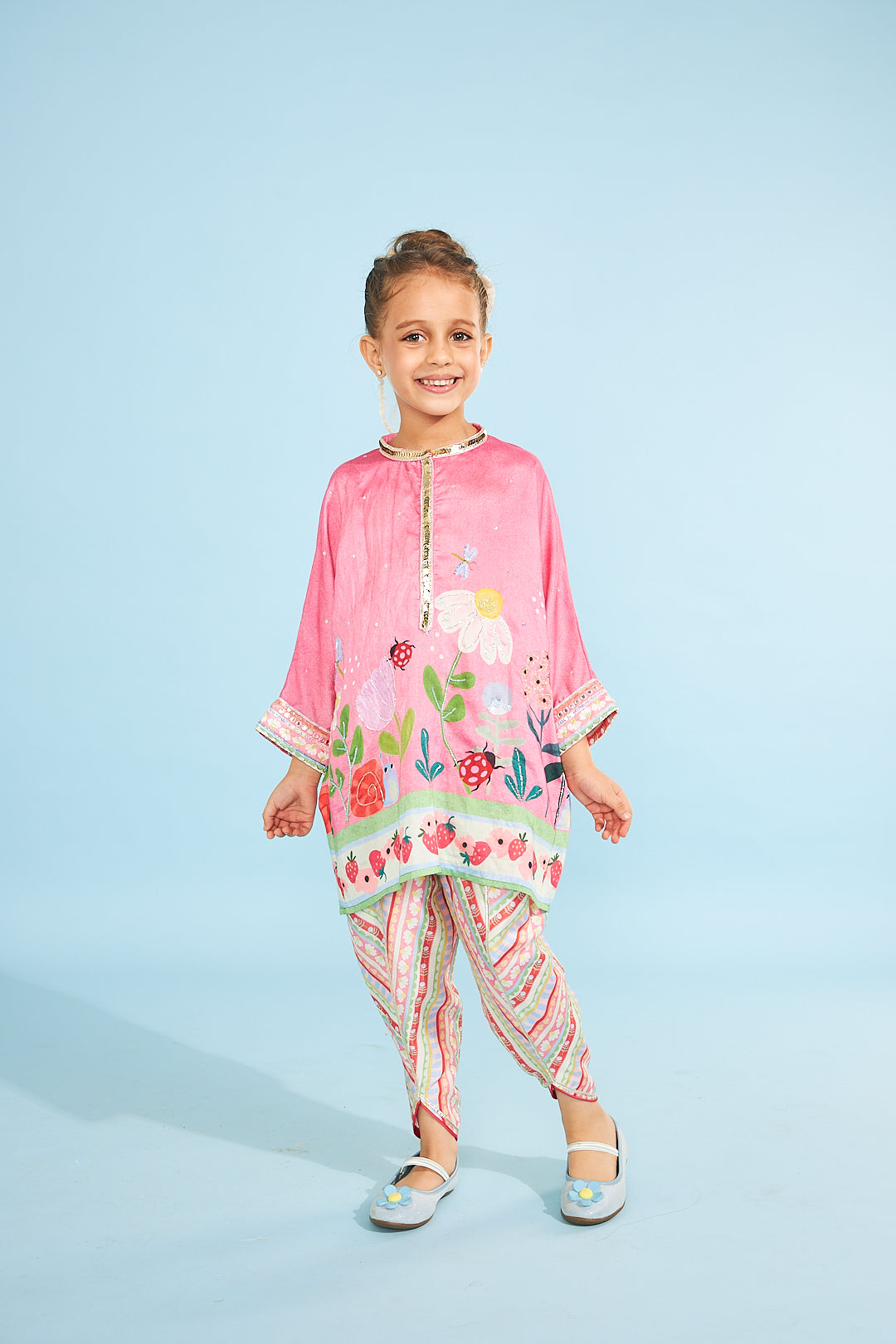 Strawberry Girls Embellished Tunic With Trousers (2 Pc Set)